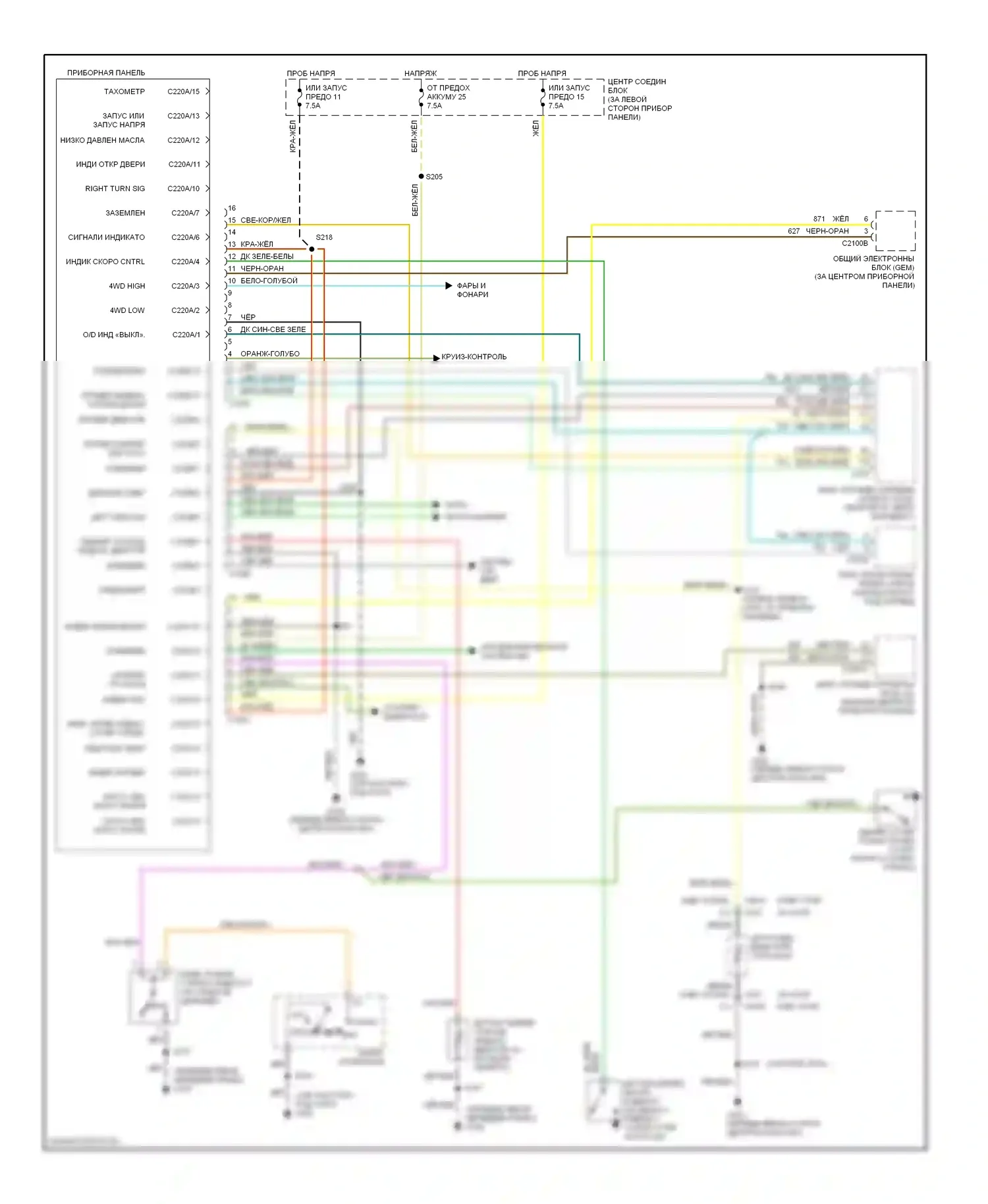 Explorer Ford II (1994-2003): Электросхема приборной панели, позднее производство 
