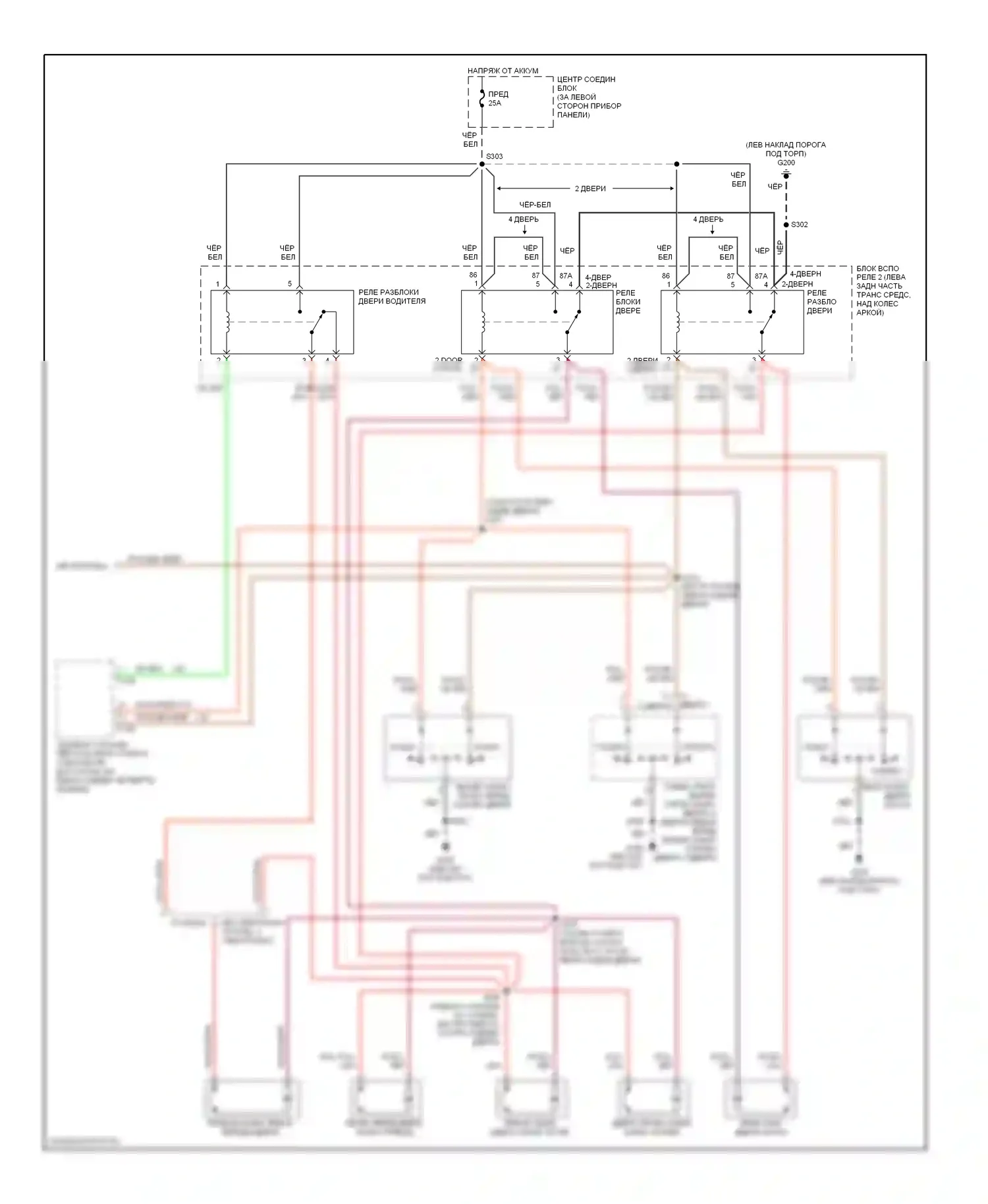 Explorer Ford II (1994-2003): Электросхема замка силовой двери 