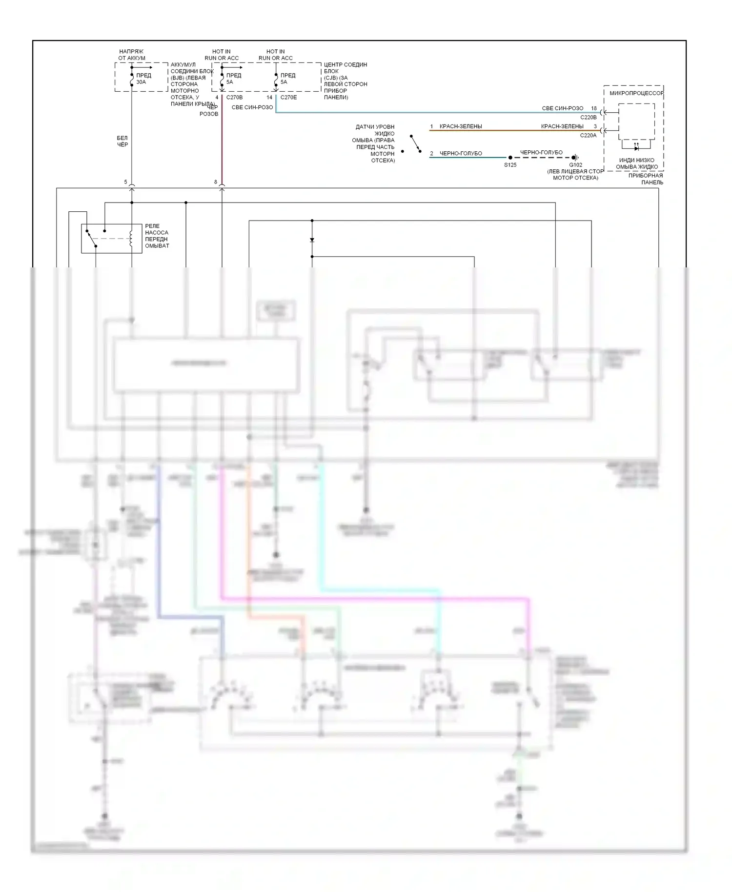 Explorer Ford III (2001-2006): Электросхема передних дворников и омывателей 