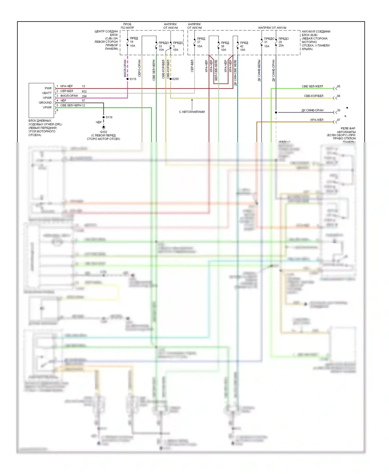 Explorer Ford III (2001-2006): Электросхема фар, с дрелью 