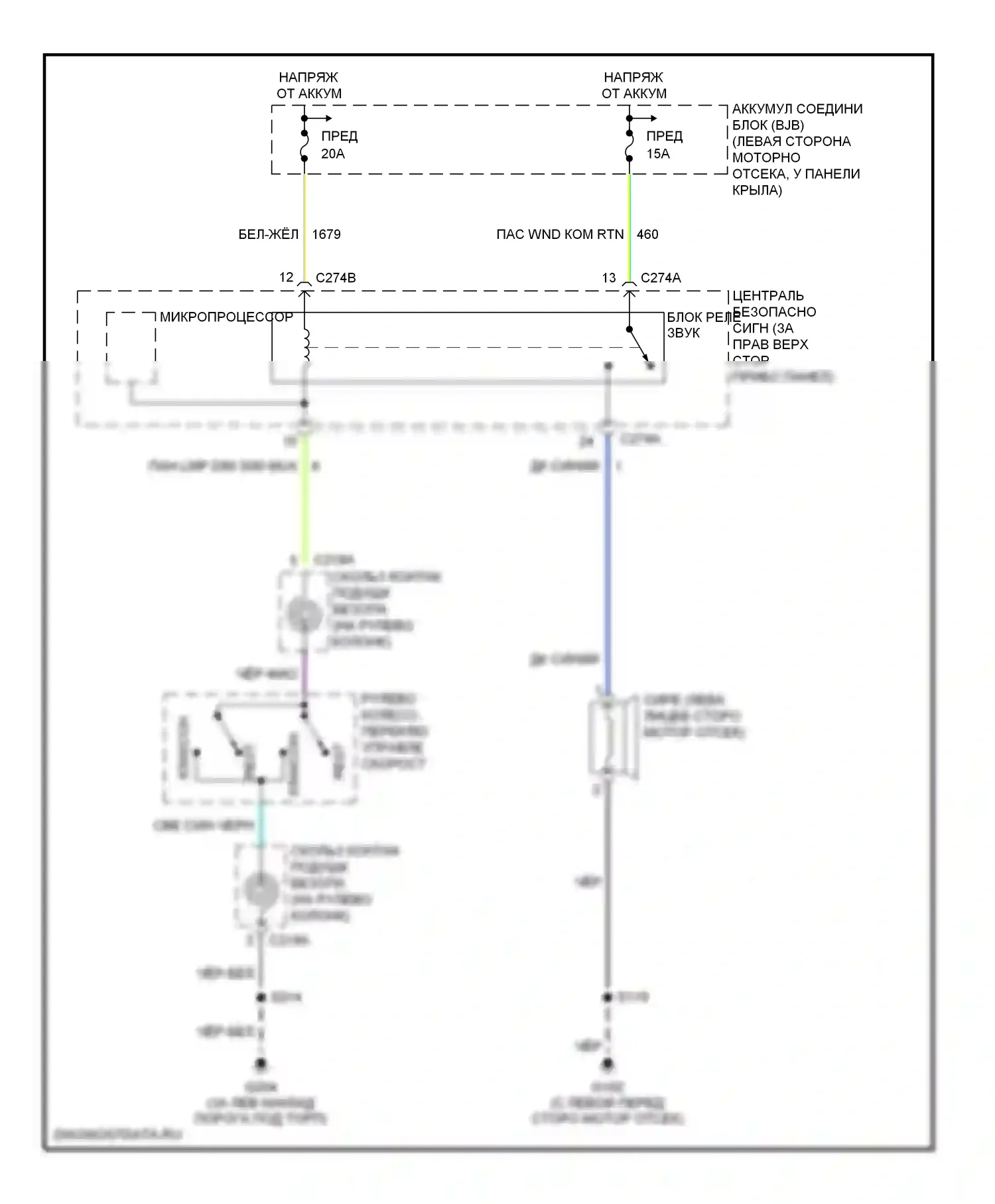 Explorer Ford III (2001-2006): Электросхема клаксона, с бесключевым доступом 