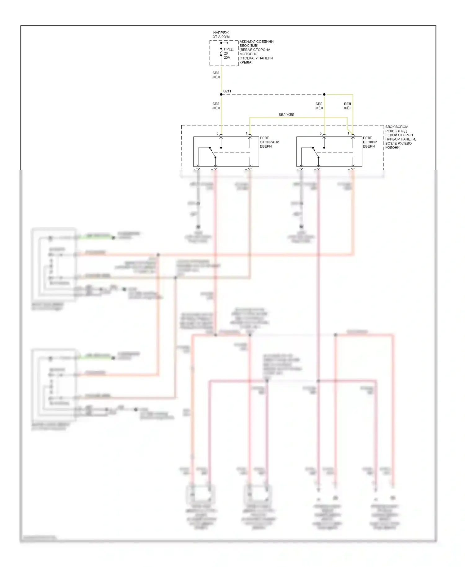 Explorer Ford III (2001-2006): Электросхема центрального замка, без ключа 