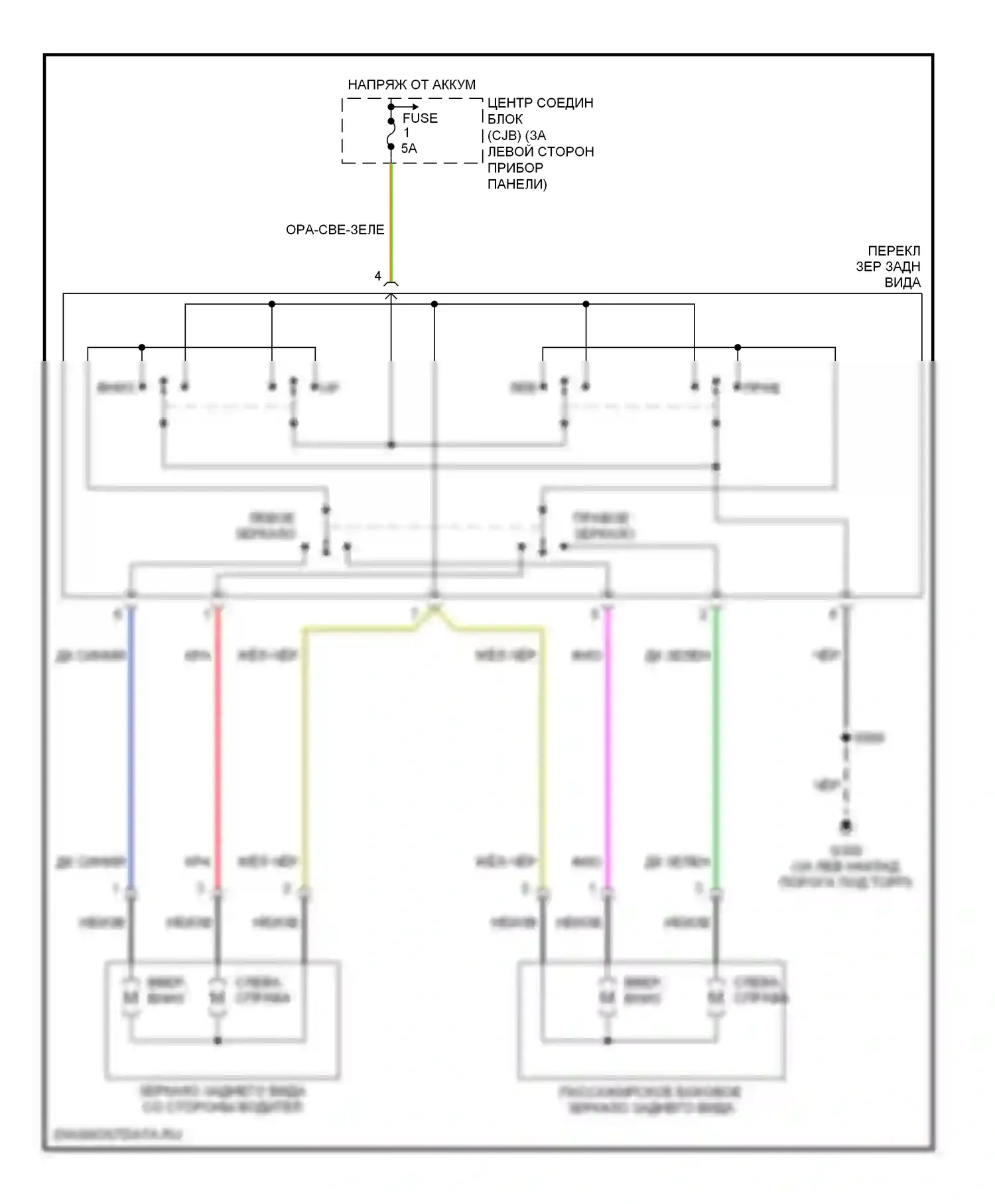 Explorer Ford III (2001-2006): Электросхема управления зеркалами заднего вида 