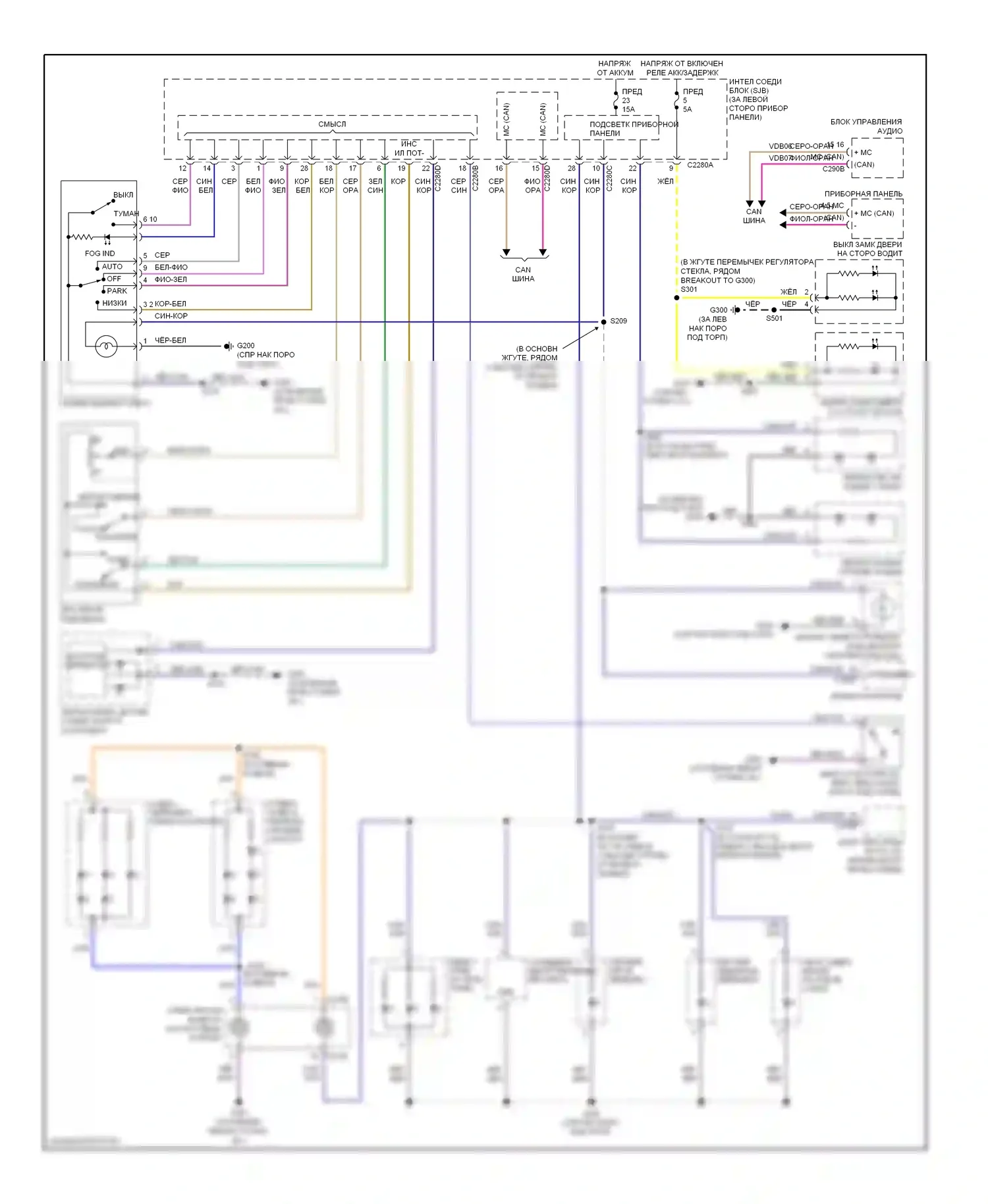 Explorer Ford IV (2005-2010): Электросхема подсветки приборной панели 
