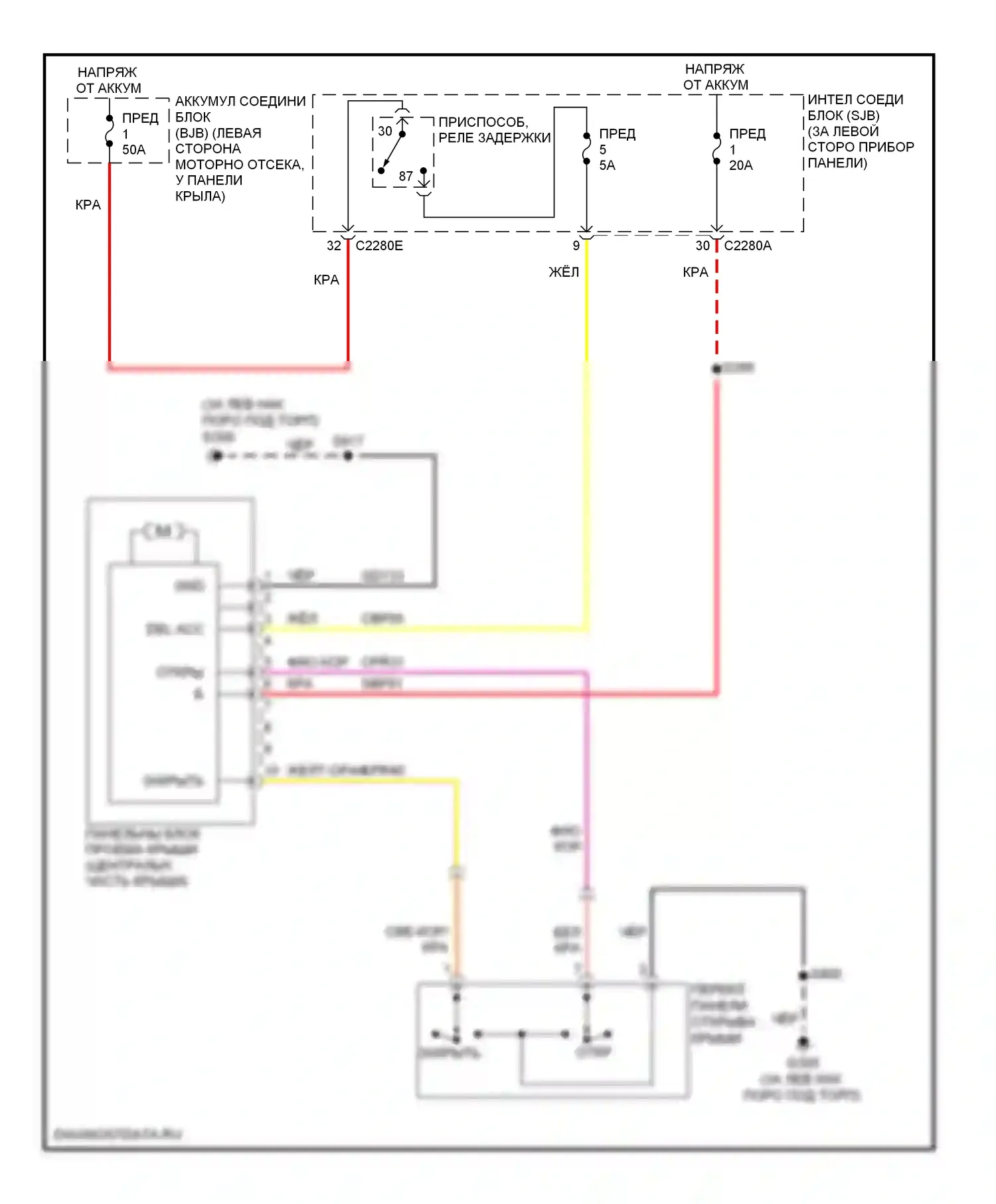 Explorer Ford IV (2005-2010): Электросхема складной крыши/люка, со средней подвесной консолью 