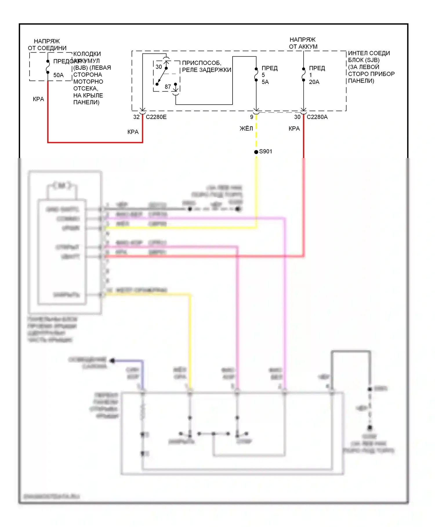 Explorer Ford IV (2005-2010): Электросхема со складной крышей/люком, с приводом заднего стекла 