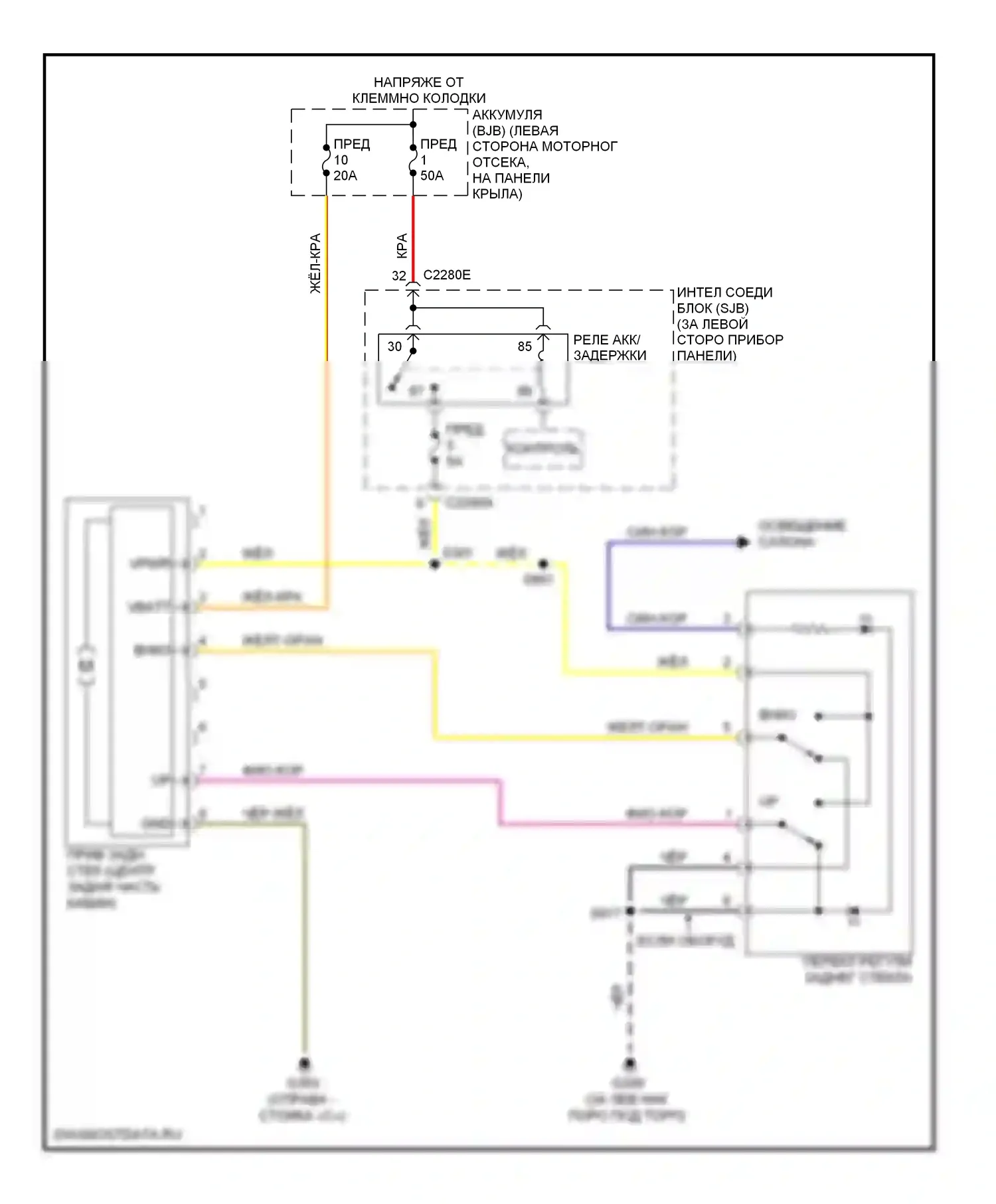 Explorer Ford IV (2005-2010): Электросхема задних стёкол 