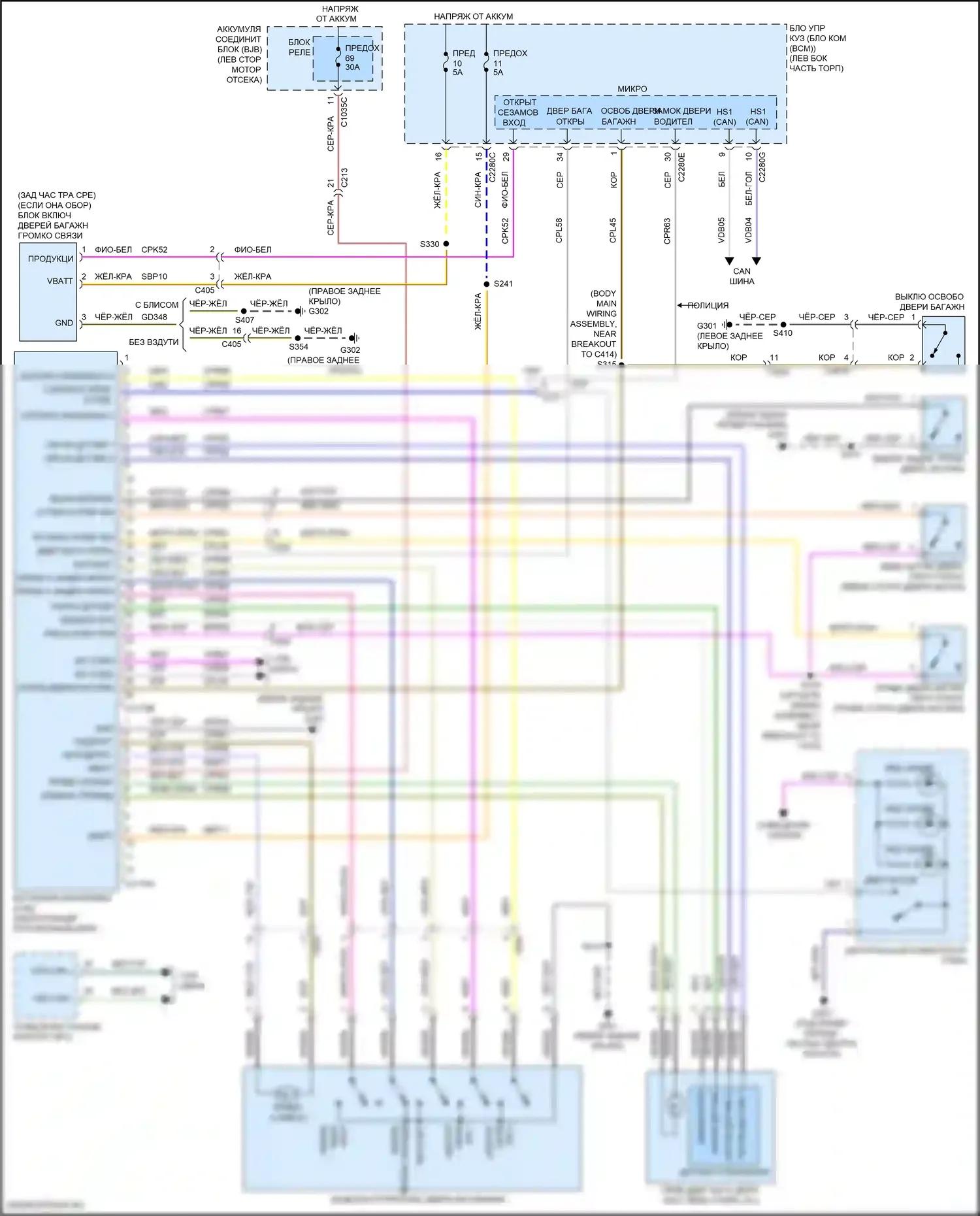 Explorer Ford V рестайлинг 2 (2017-2019): Электросхема двери силового багажника 