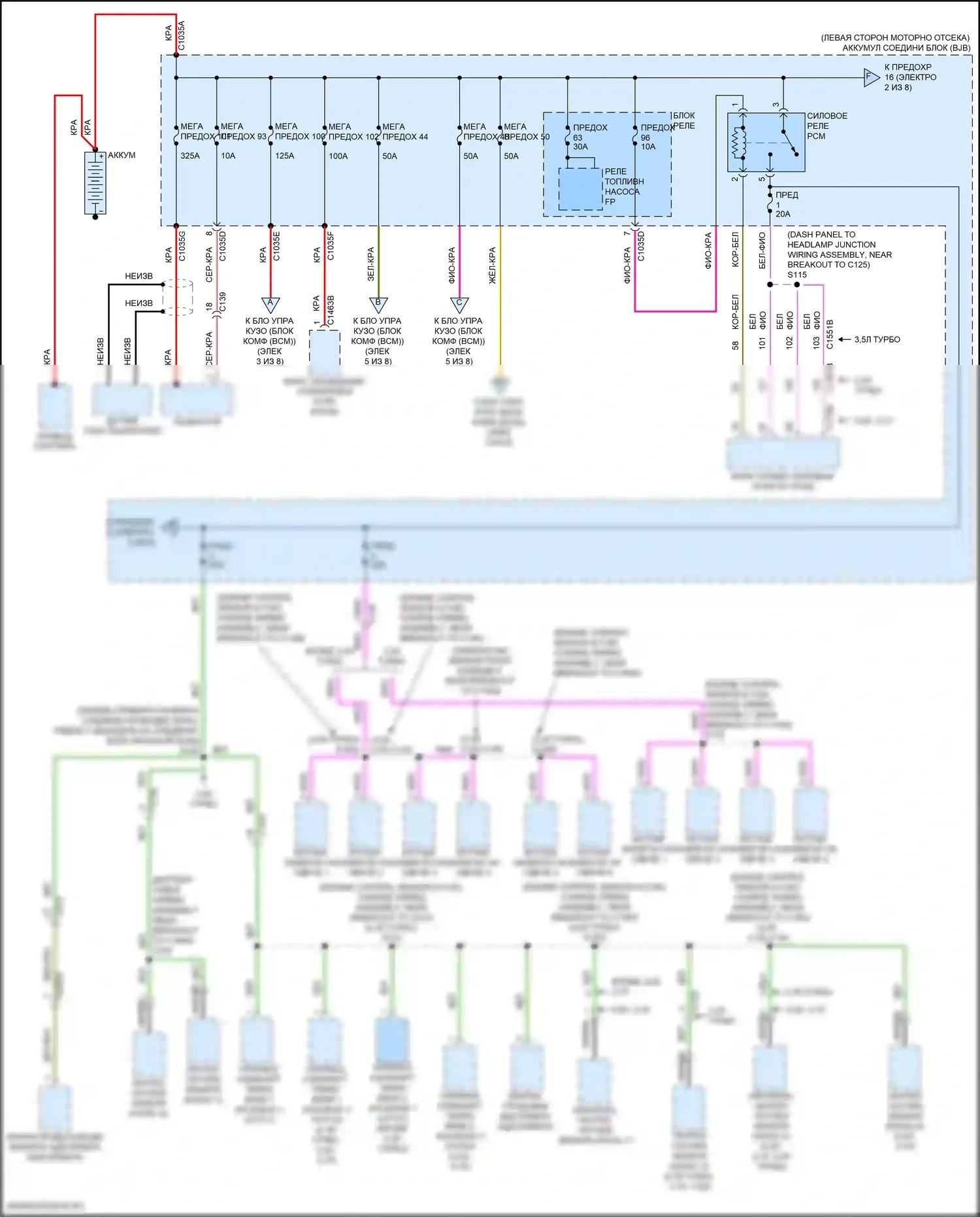 Explorer Ford V рестайлинг 2 (2017-2019): Электросхема блока предохранителей реле (1 из 8) 