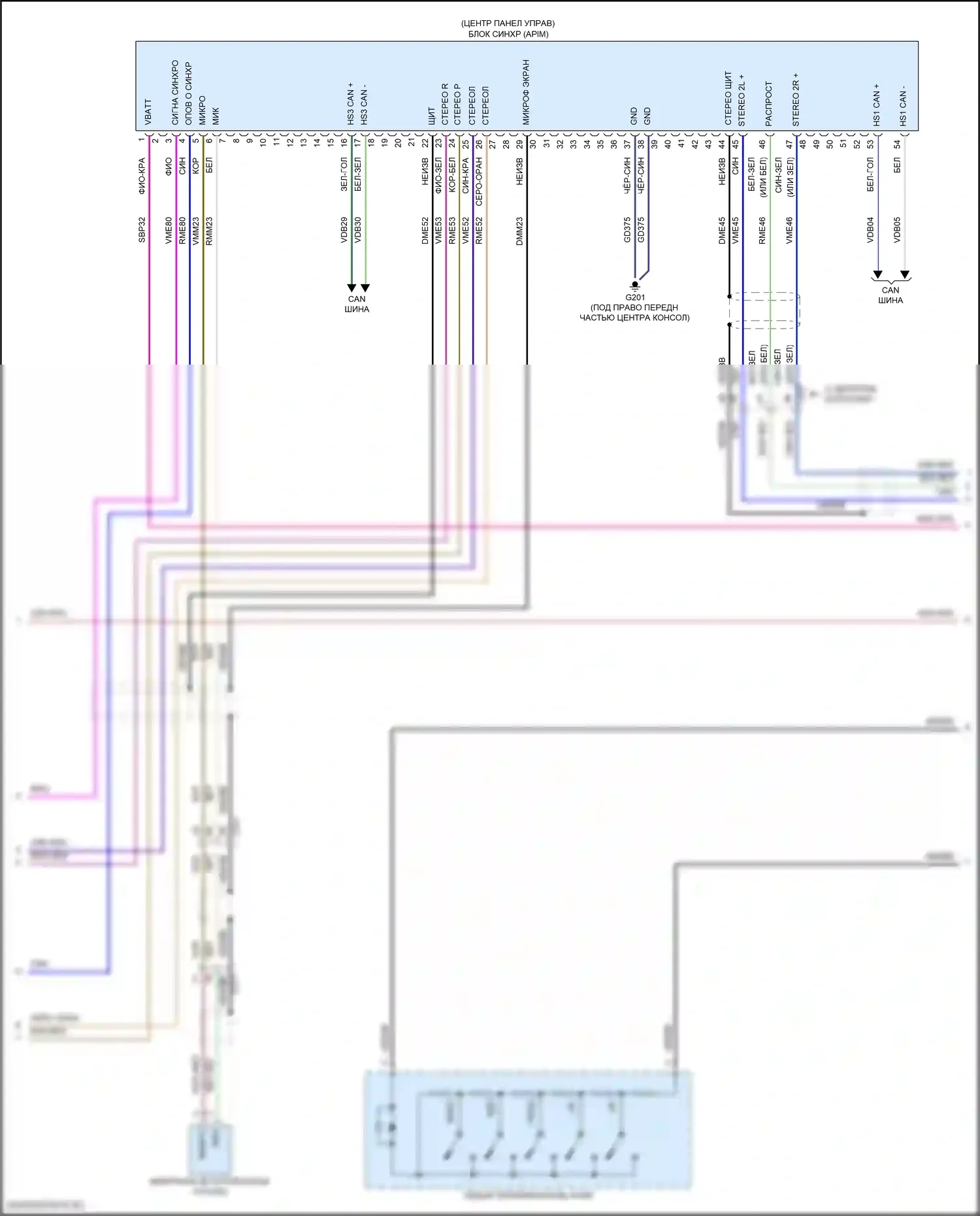 Explorer Ford V рестайлинг 2 (2017-2019): Электросхема магнитолы синхронизации, без сенсорного экрана (2 из 3) 