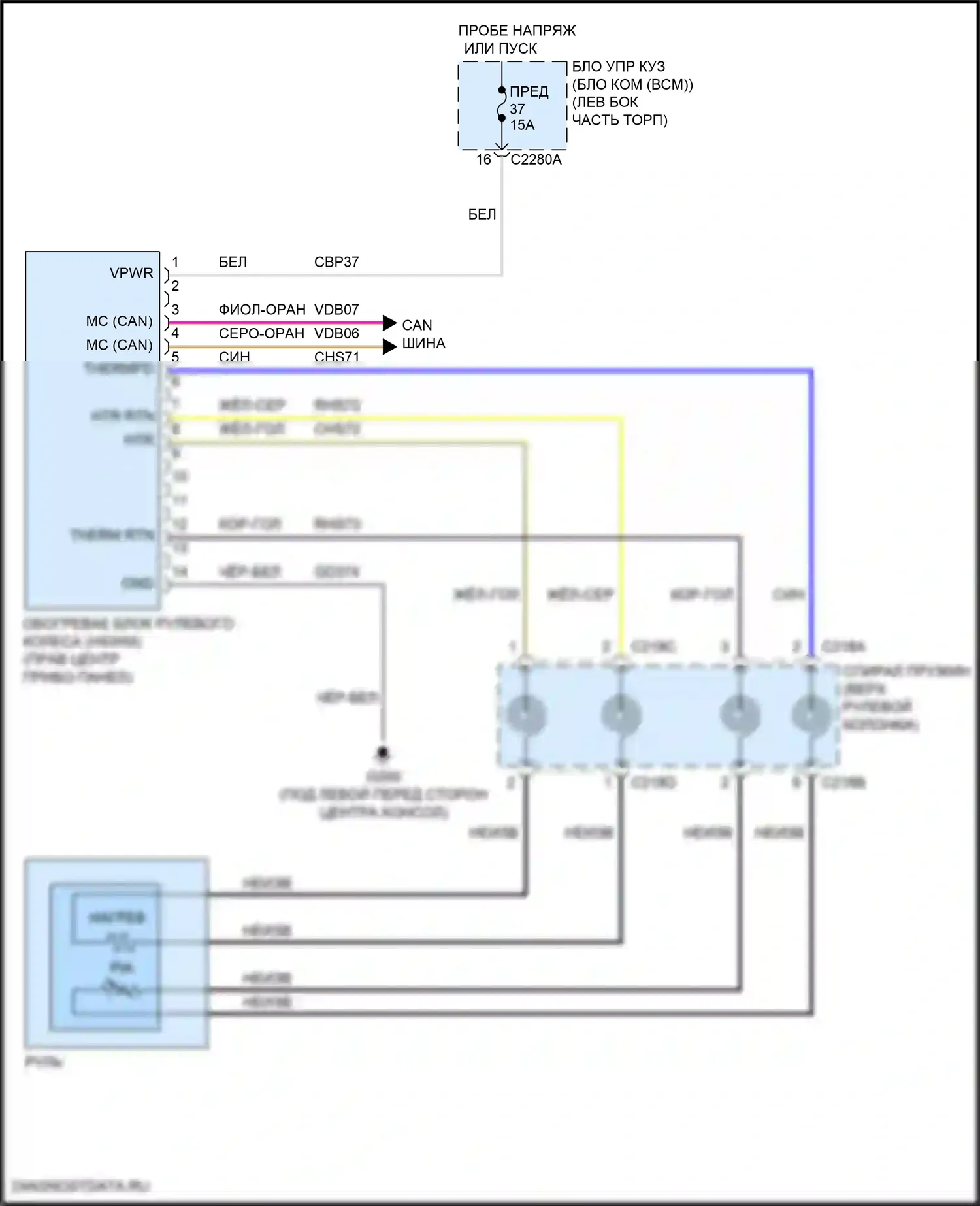 Explorer Ford V рестайлинг 2 (2017-2019): Электросхема рулевого колеса с подогревом 