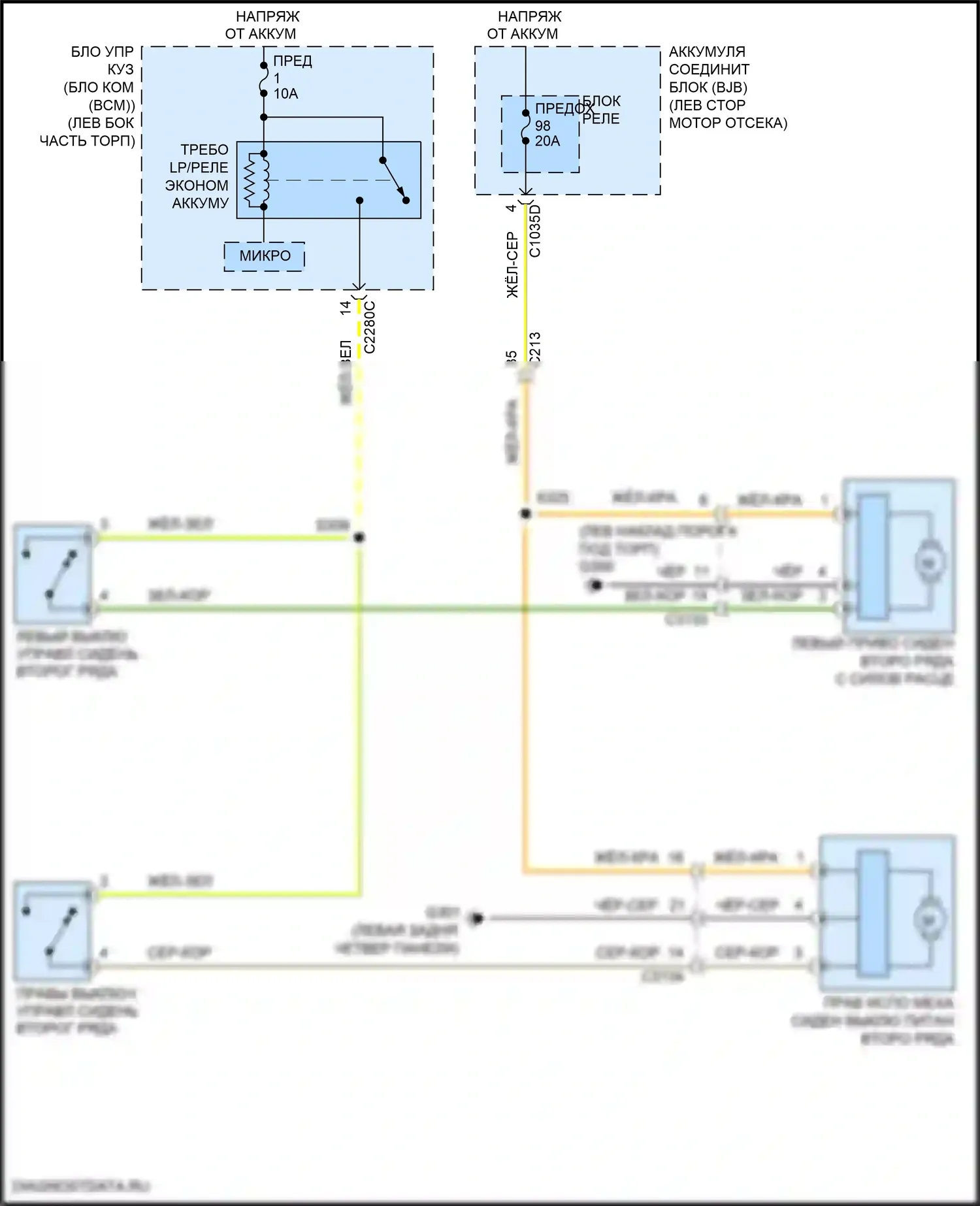 Explorer Ford V рестайлинг 2 (2017-2019): Электросхема складного сиденья второго ряда 