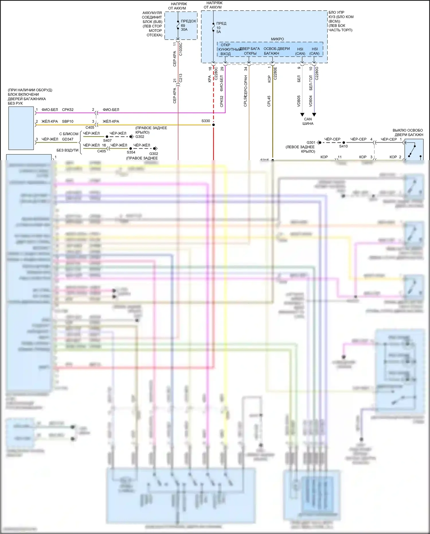 Explorer Ford V рестайлинг (2015-2018): Электросхема двери силового багажника 