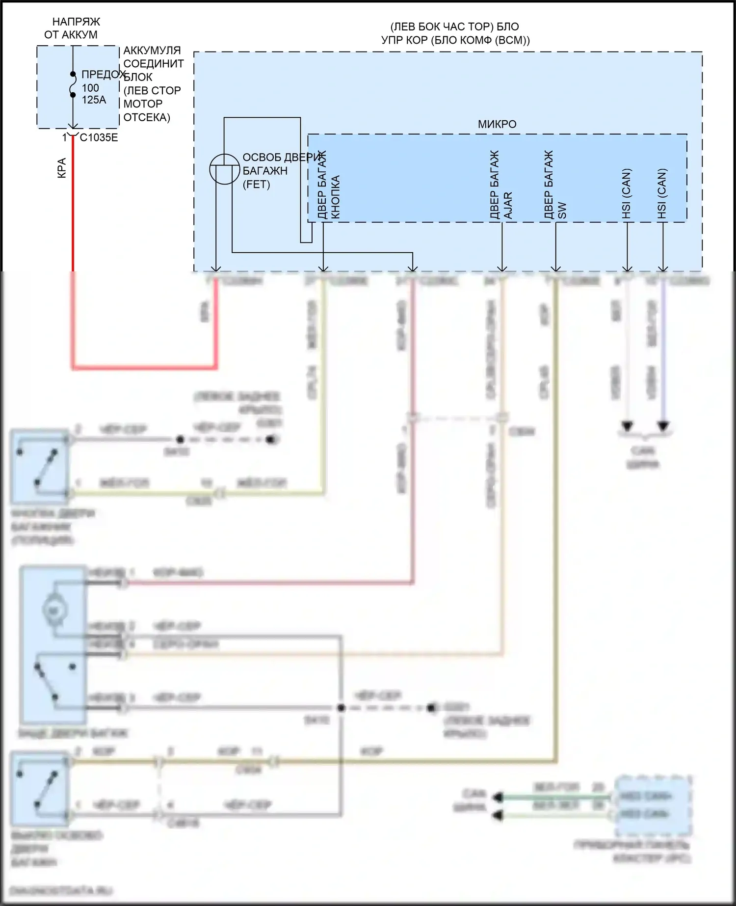 Explorer Ford V рестайлинг (2015-2018): Электросхема отпирания дверей багажника 