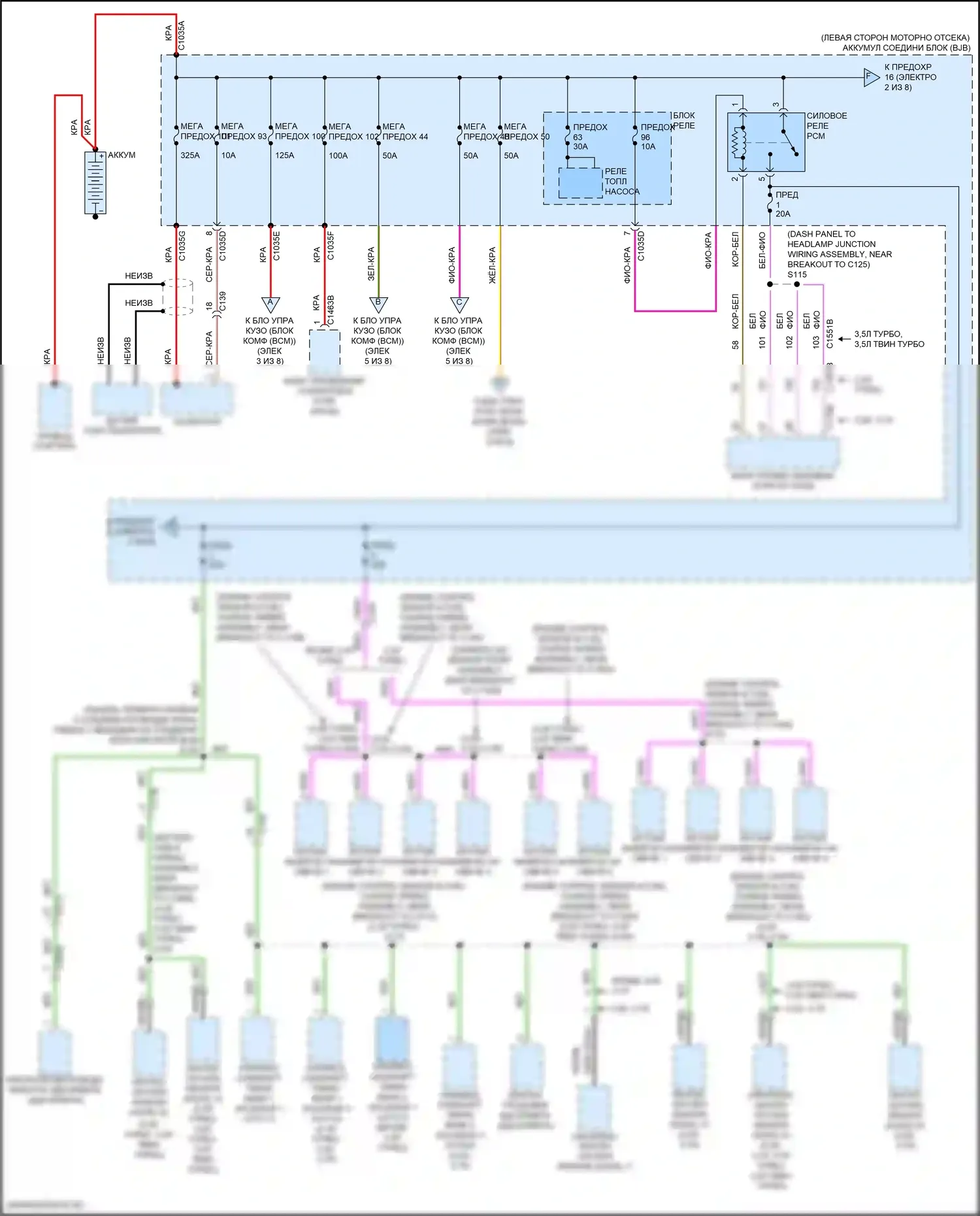 Explorer Ford V рестайлинг (2015-2018): Электросхема блока предохранителей реле (1 из 8) 