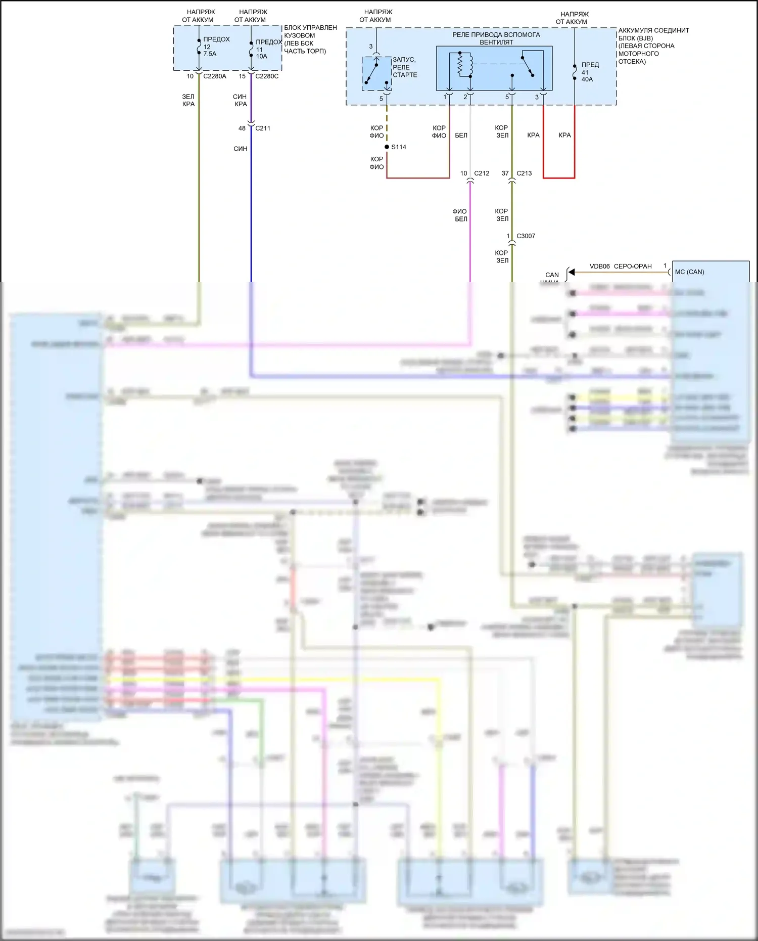 Explorer Ford V рестайлинг (2015-2018): Электросхема вспомогательного вентилятора 