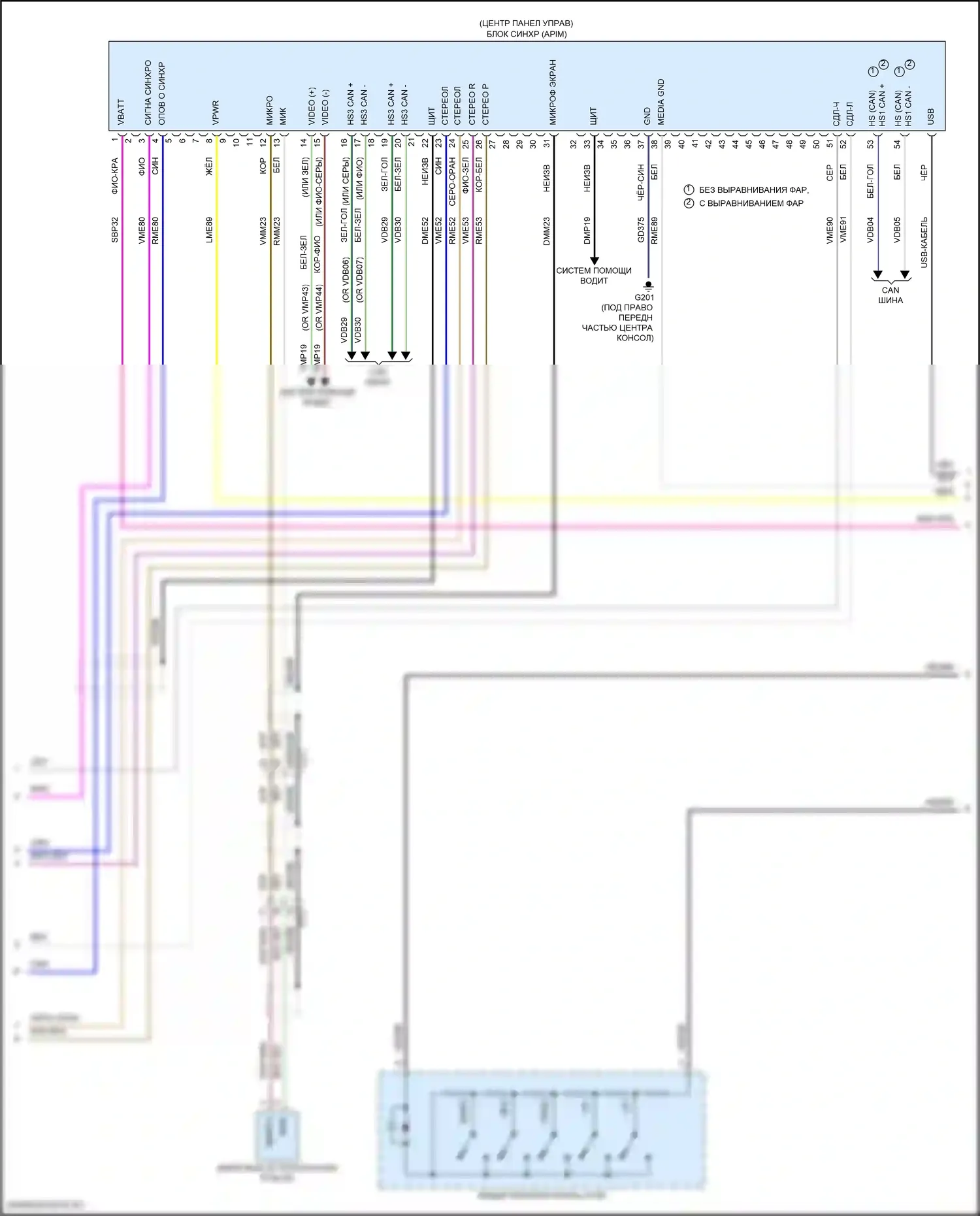 Explorer Ford V рестайлинг (2015-2018): Электросхема магнитолы синхронизации с сенсорным экраном (2 из 3) 