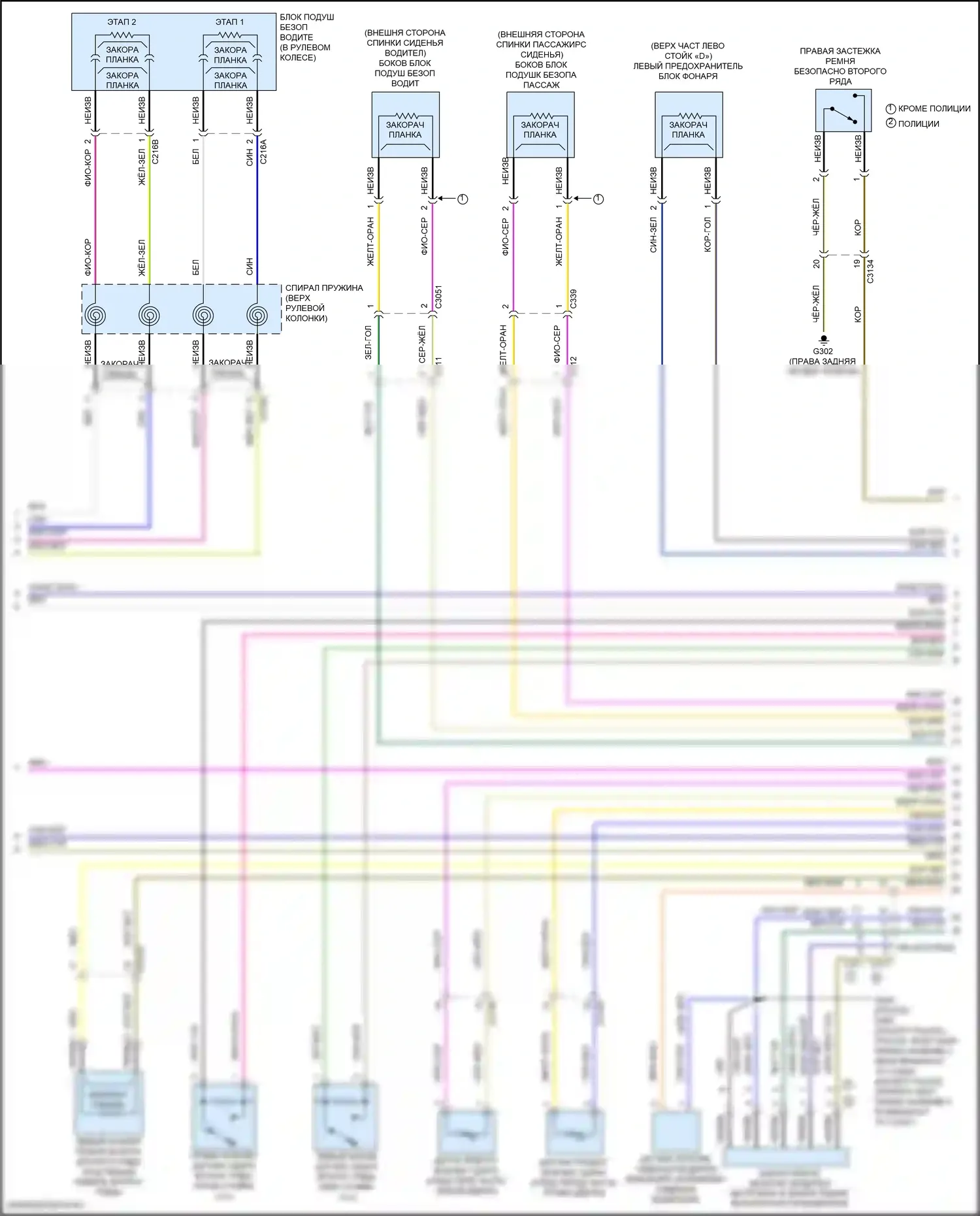 Explorer Ford V рестайлинг (2015-2018): Электросхема подушек безопасности (2 из 3) 
