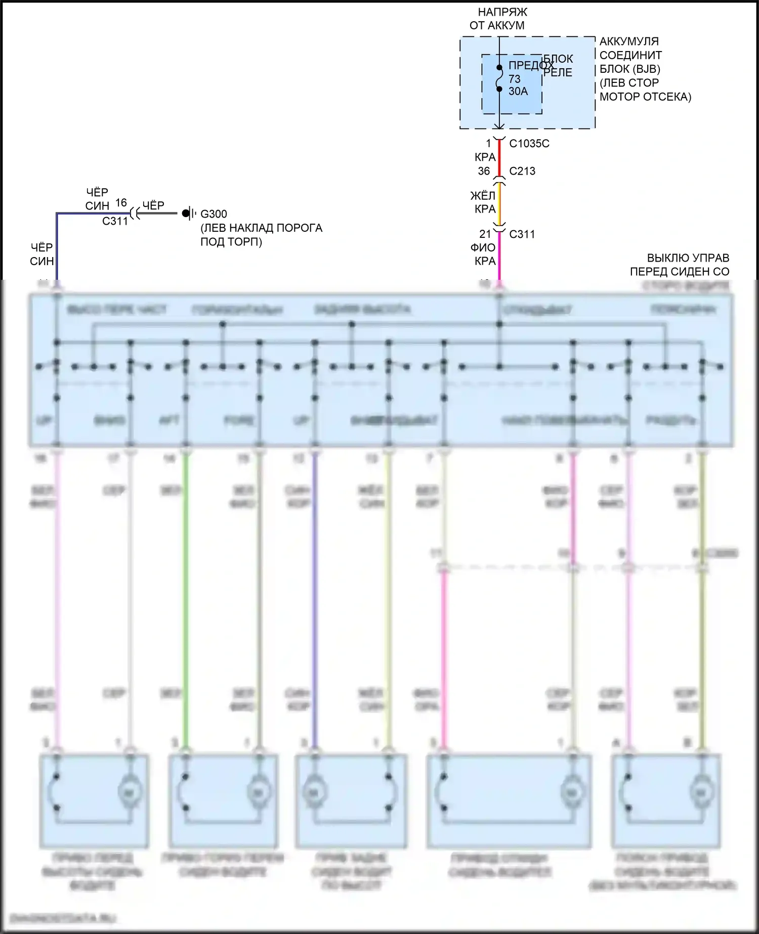 Explorer Ford V рестайлинг (2015-2018): Электросхема сидений, 10-стороннее сиденье водителя 