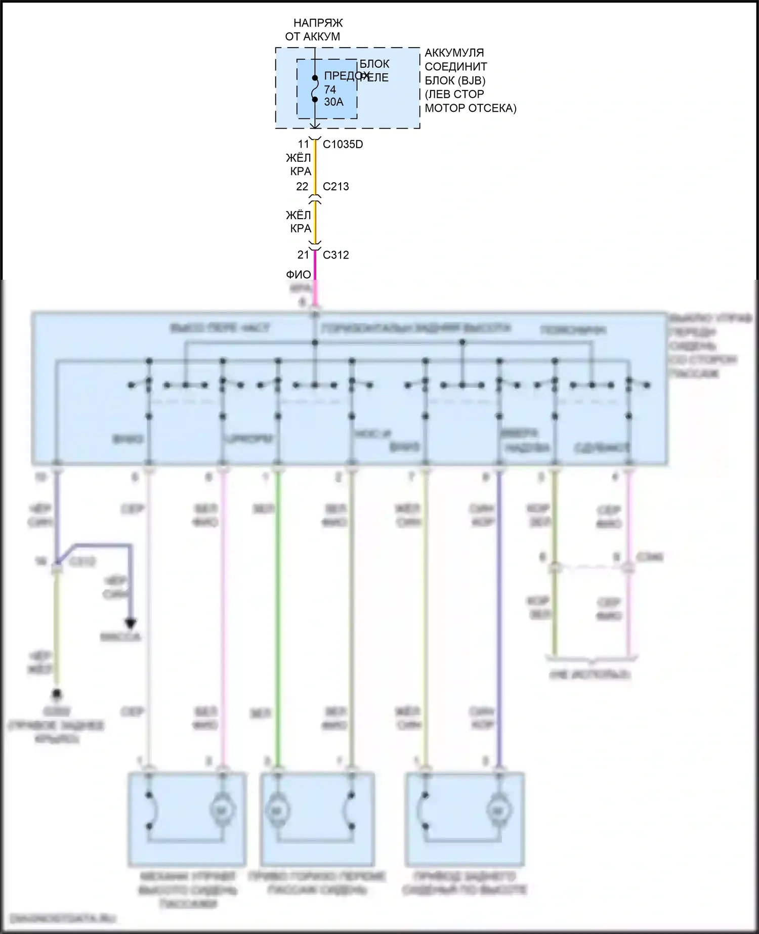 Explorer Ford V рестайлинг (2015-2018): Электросхема сидений, 6-стороннее пассажирское сиденье 