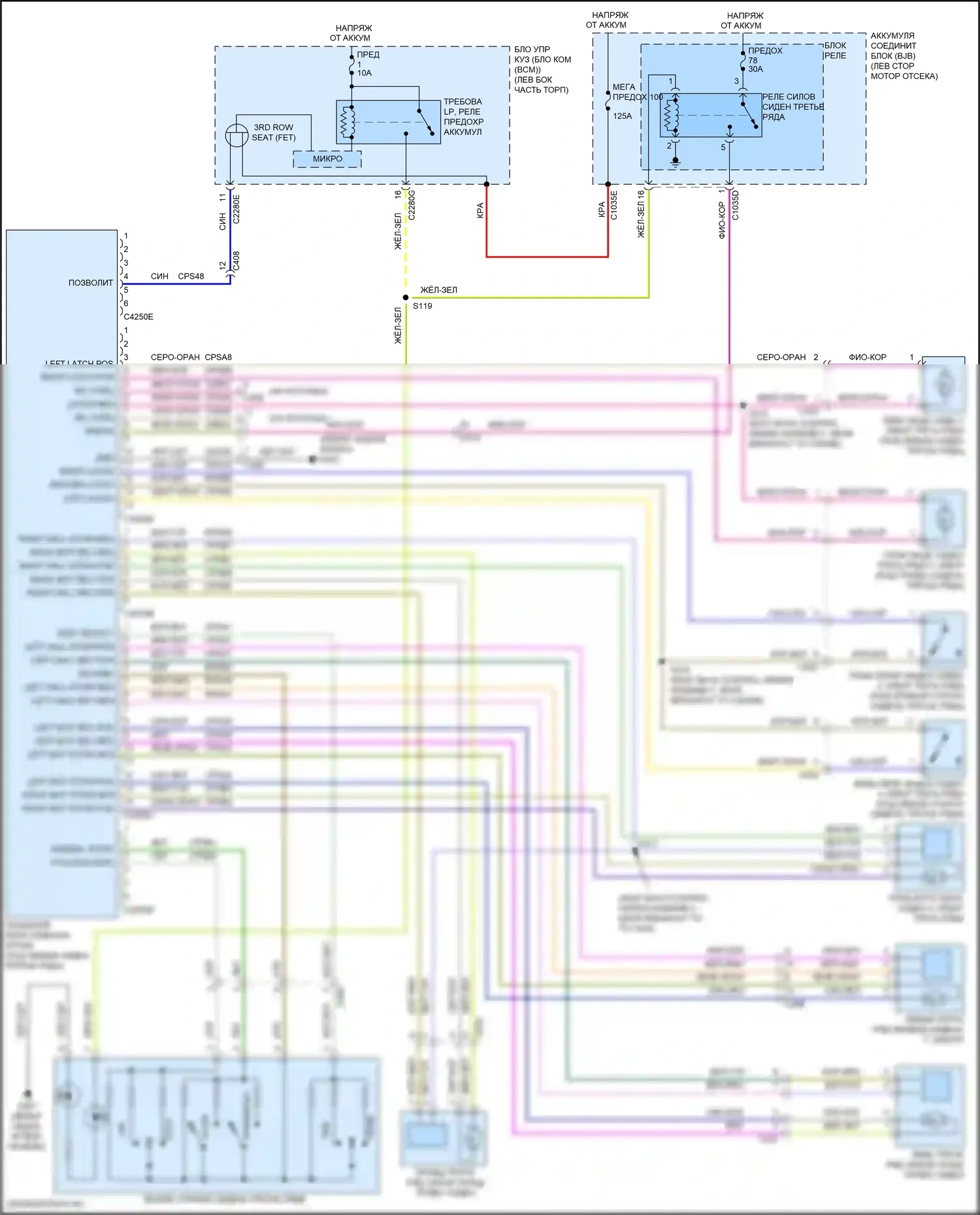 Explorer Ford V рестайлинг (2015-2018): Электросхема складного сиденья третьего ряда 