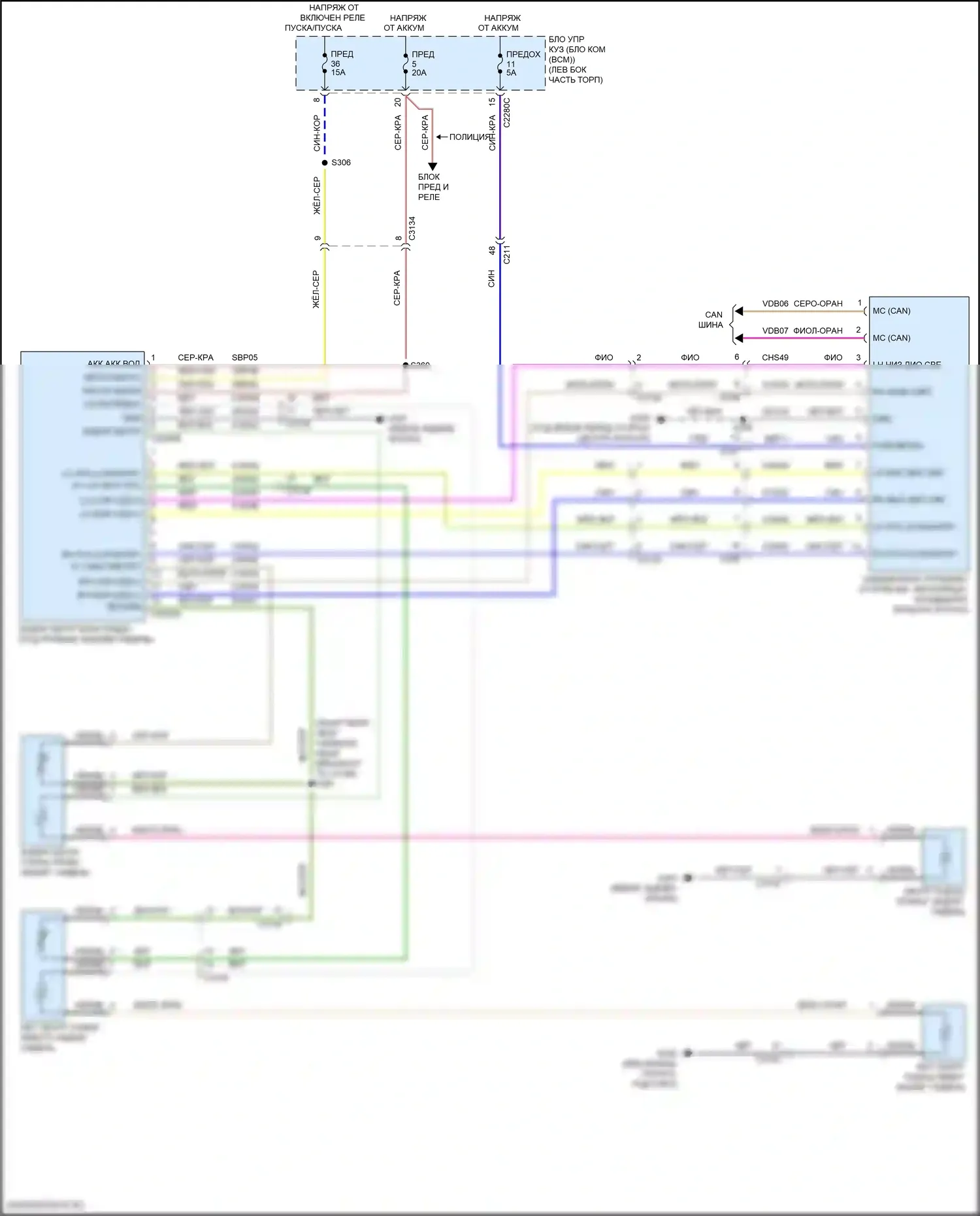 Explorer Ford V рестайлинг (2015-2018): Электросхема задних обогреваемых сидений 