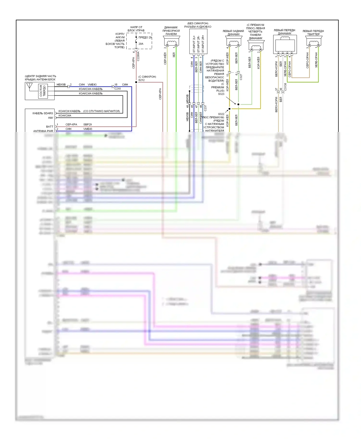 Explorer Ford V (2010-2015): Электросхема радиосистемы премиум-класса (1 из 2) 