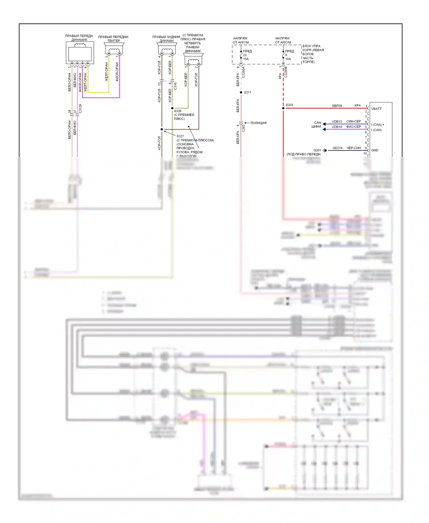 Explorer Ford V (2010-2015): Электросхема радиосистемы премиум-класса (2 из 2) 