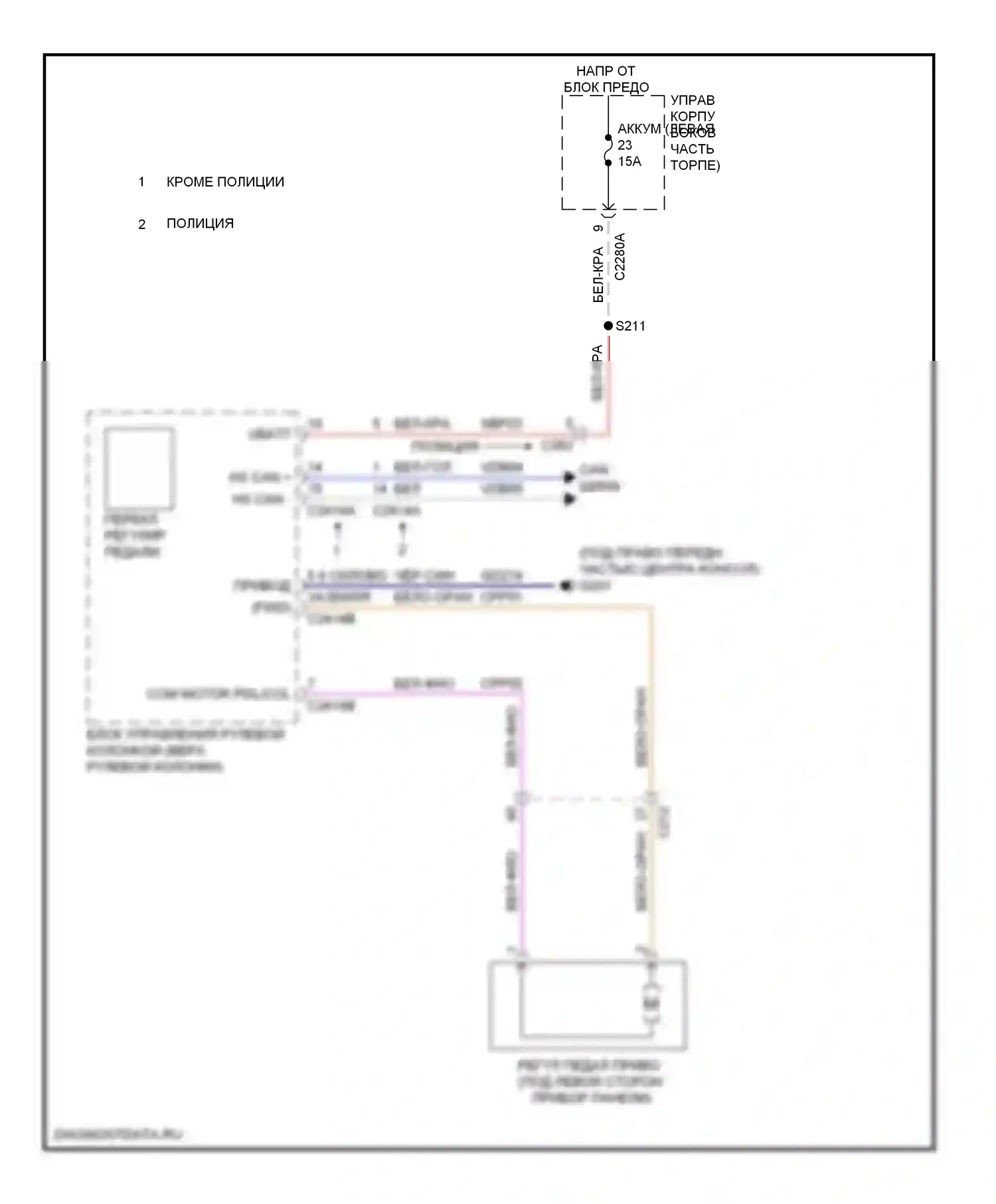 Explorer Ford V (2010-2015): Электросхема регулируемой педали 