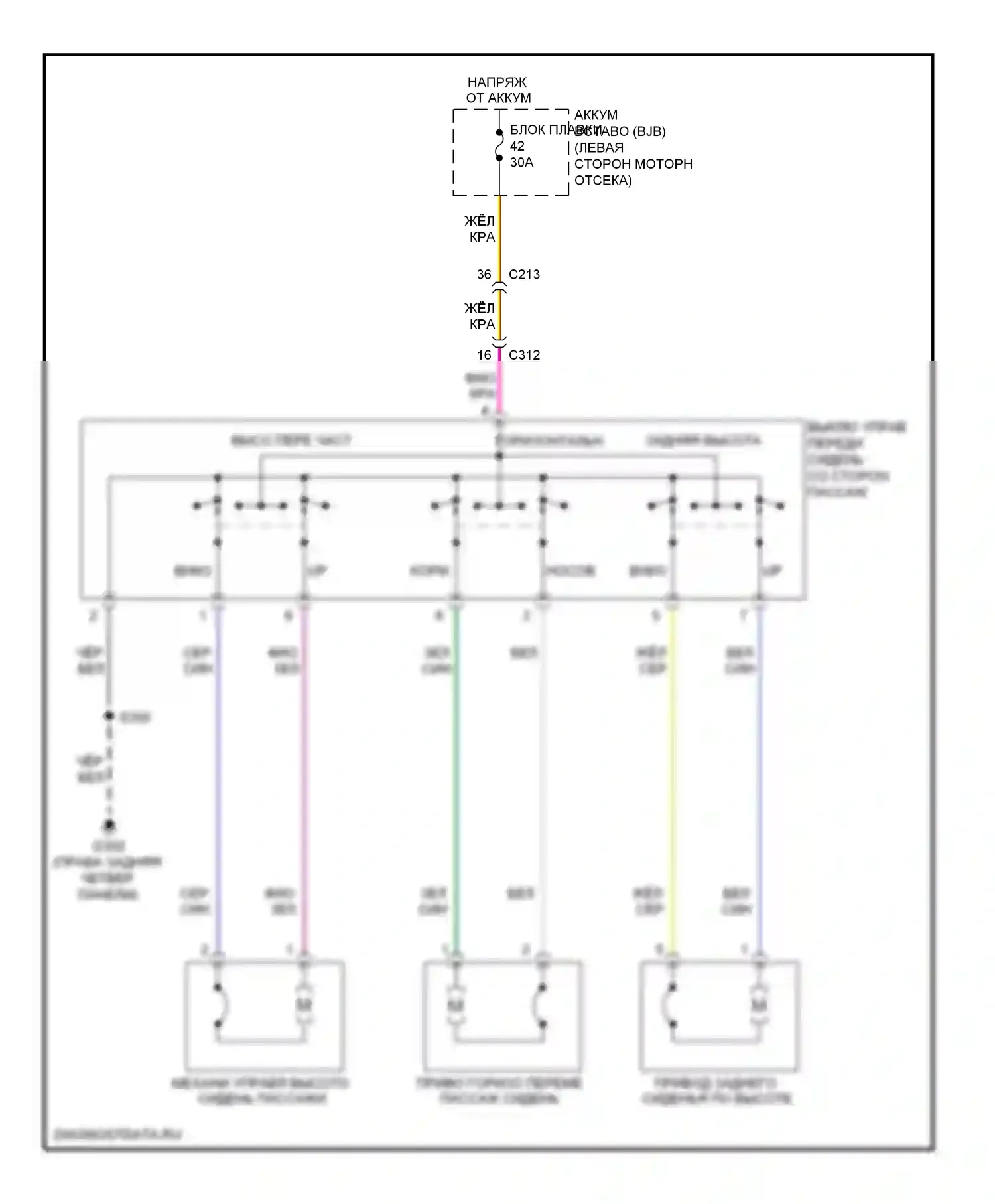 Explorer Ford V (2010-2015): Электросхема сидений, 6-стороннее пассажирское сиденье 
