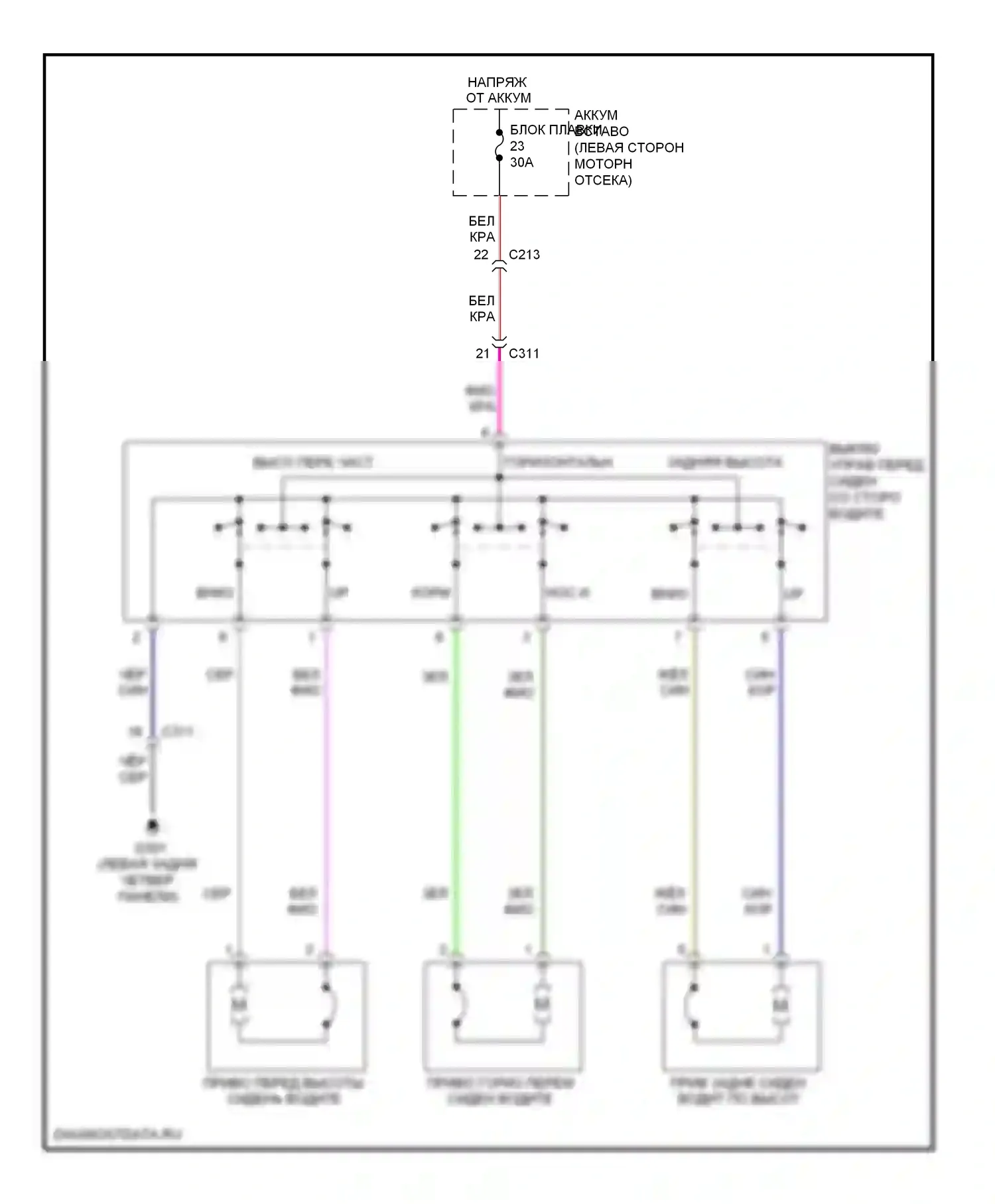 Explorer Ford V (2010-2015): Электросхема сидений, 6-стороннее сиденье водителя 