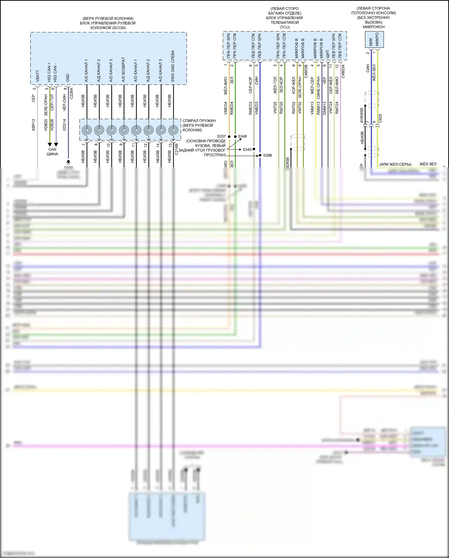 Explorer Ford VI рестайлинг (2022-2024): Электросхема радиосинхронизации, 6 динамиков (3 из 4) 