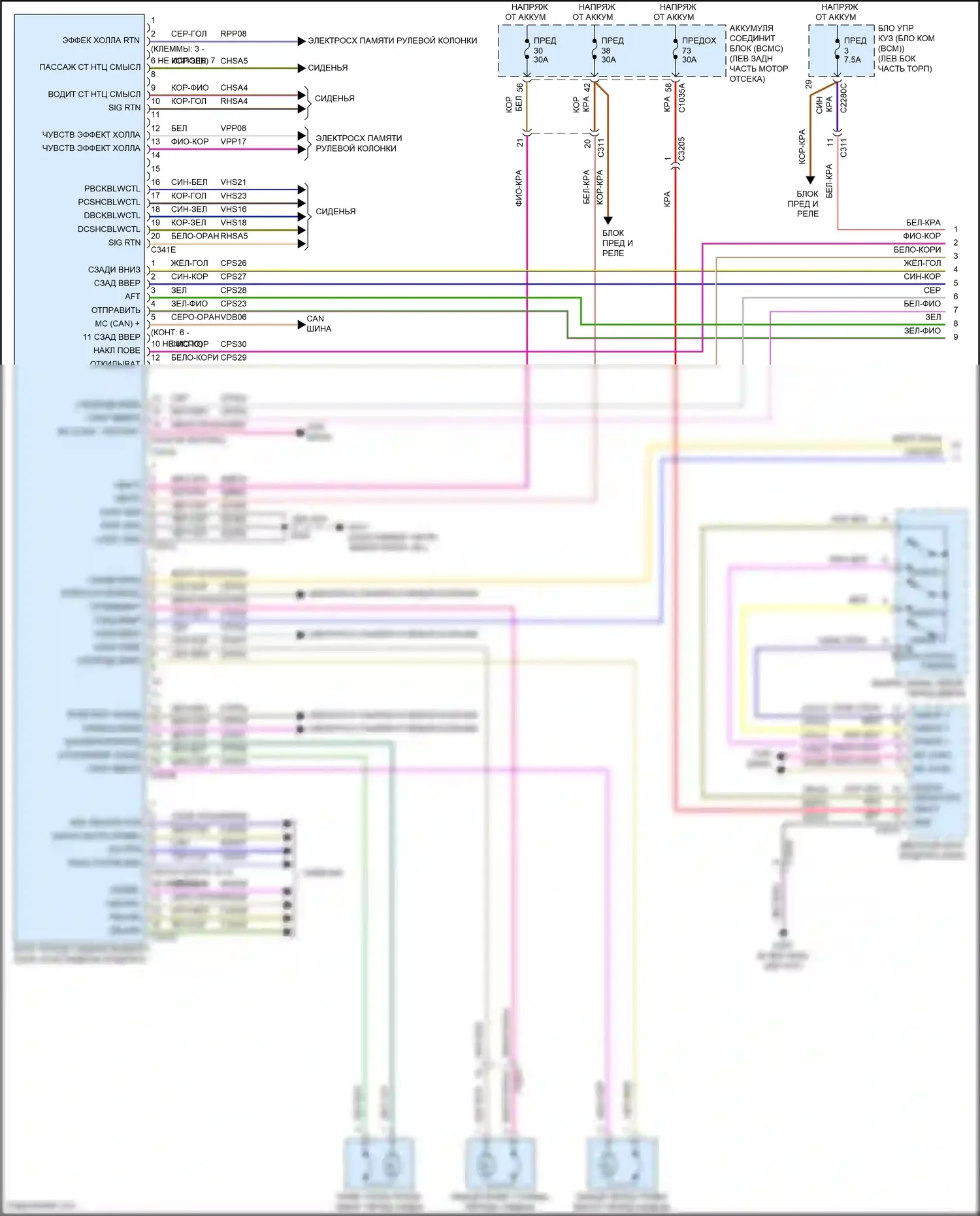Explorer Ford VI рестайлинг (2022-2024): Электросхема сиденья памяти (1 из 2) 