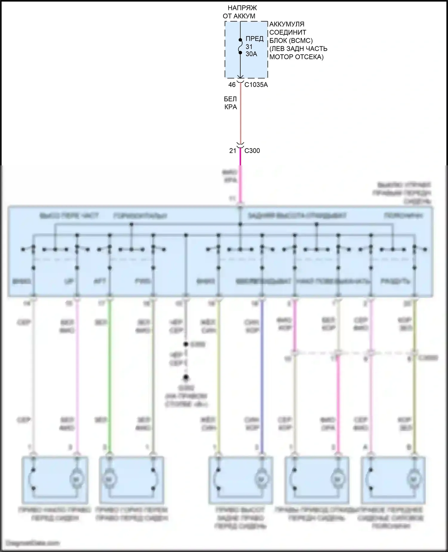 Explorer Ford VI рестайлинг (2022-2024): Электросхема сидений, 10-стороннее пассажирское сиденье 