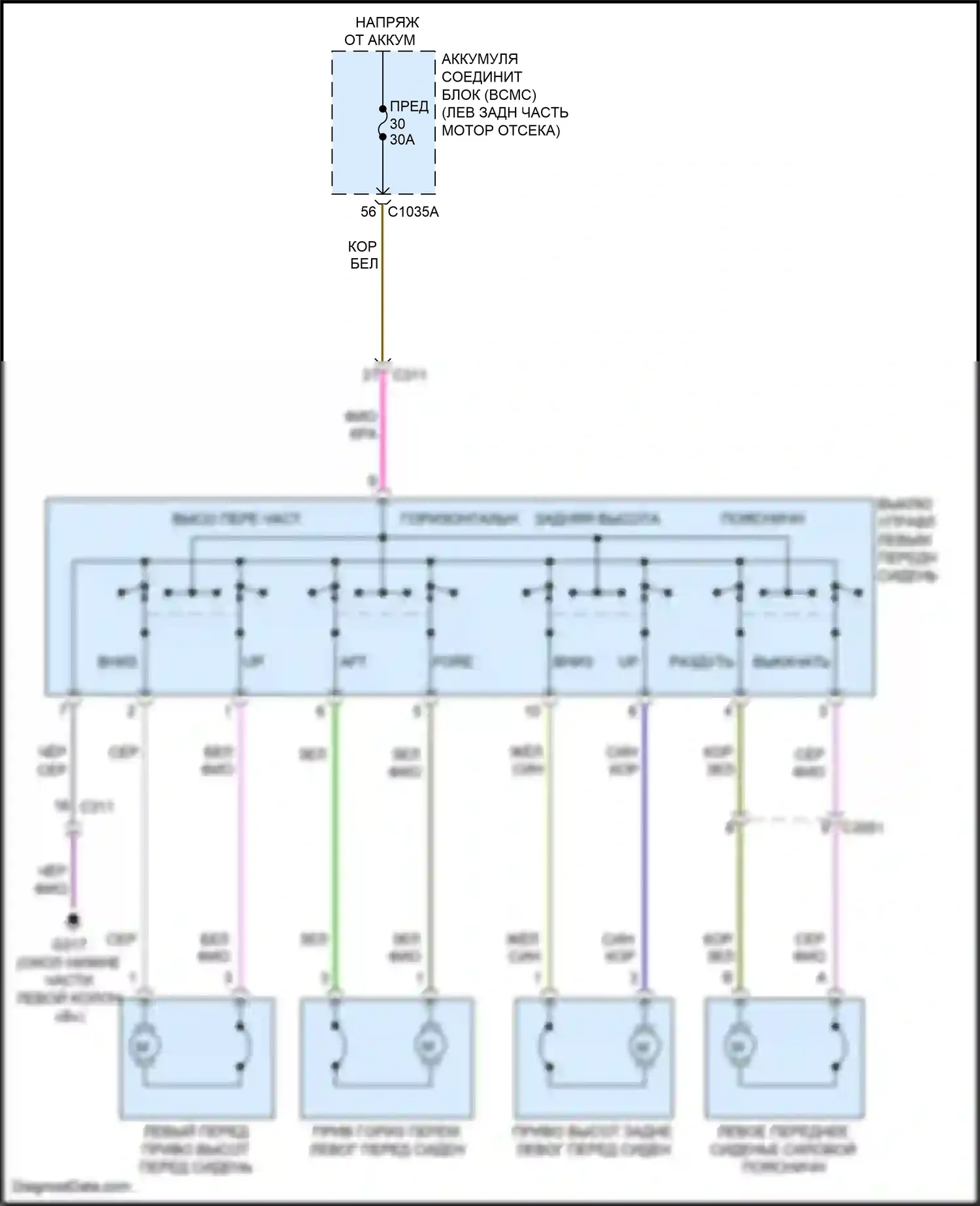 Explorer Ford VI рестайлинг (2022-2024): Электросхема сидений, 8-стороннее сиденье водителя 