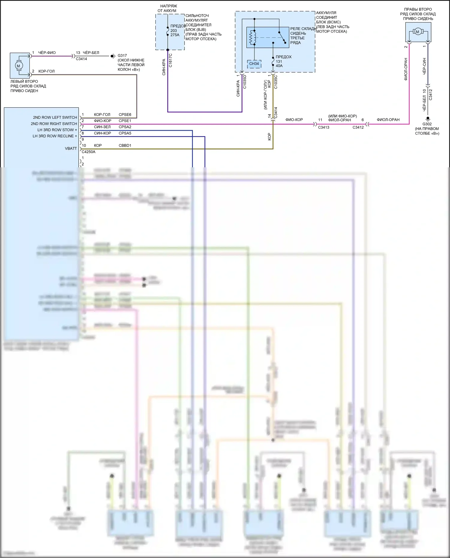 Explorer Ford VI рестайлинг (2022-2024): Электросхема силовых складных сидений 