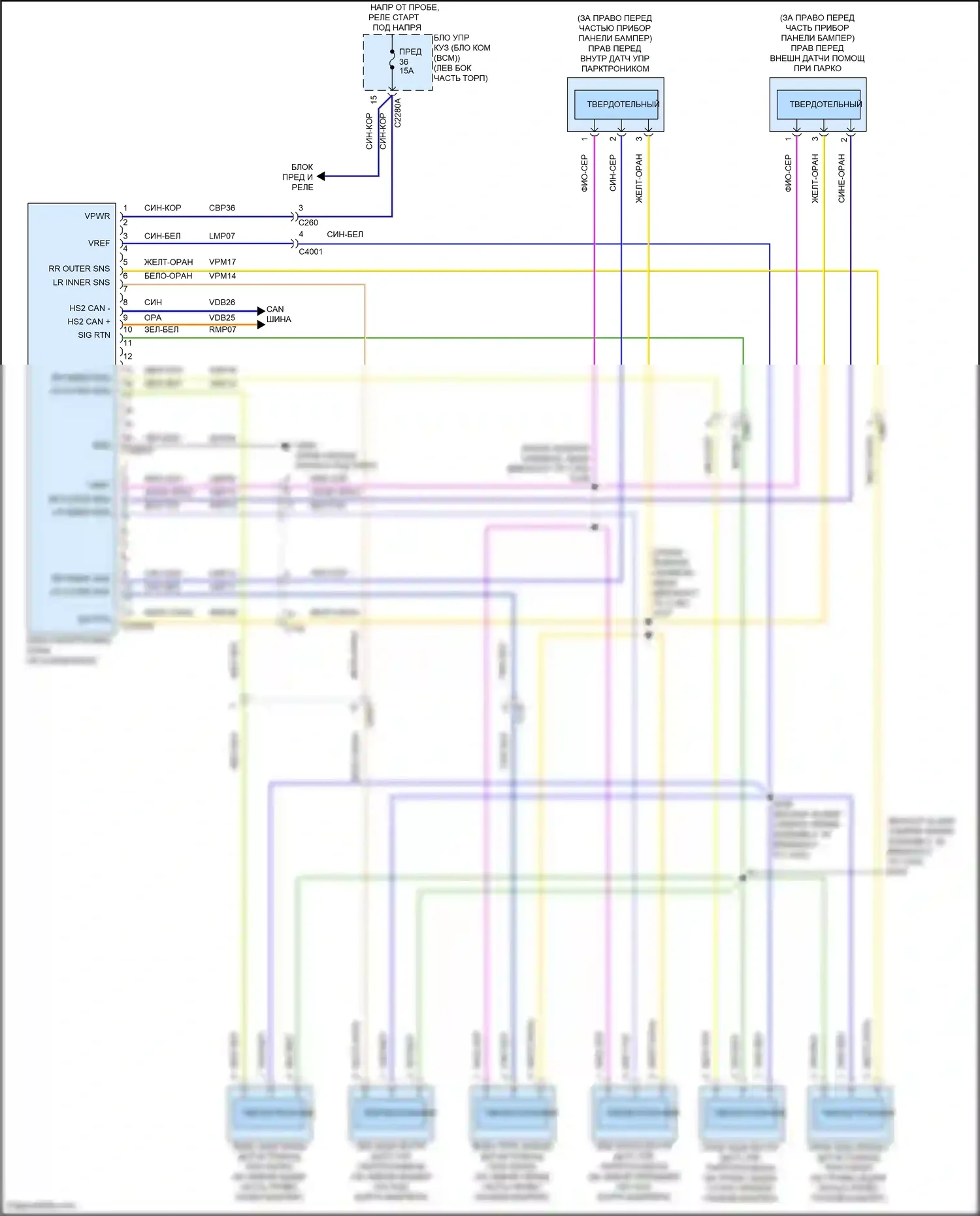 Explorer Ford VI рестайлинг (2022-2024): Электросхема парктроника 