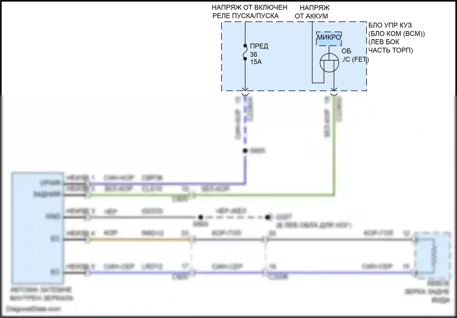 Explorer Ford VI рестайлинг (2022-2024): Электросхема электрохромного зеркала, кроме полицейского 