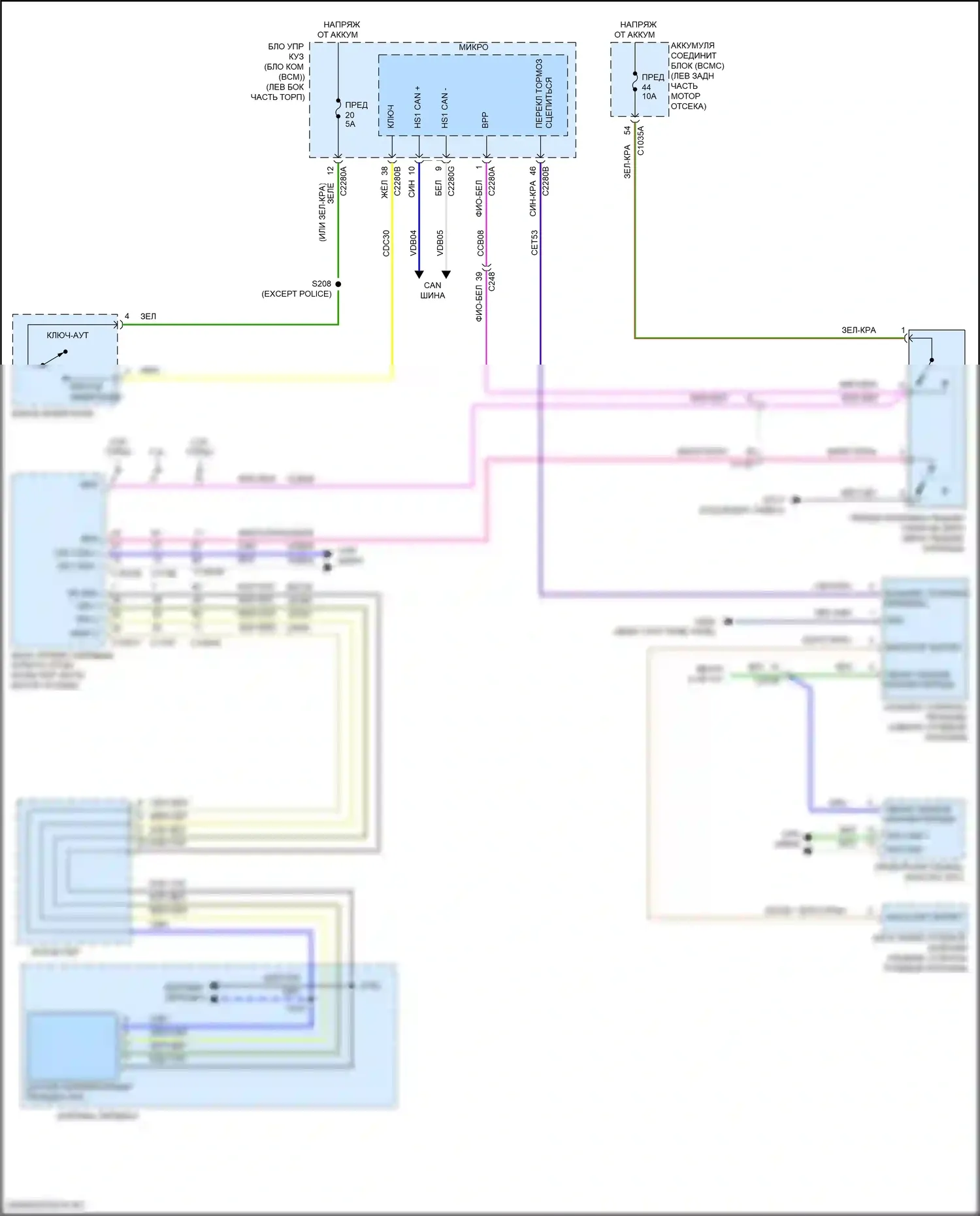 Explorer Ford VI (2019-2024): Электросхема блокировки селектора 