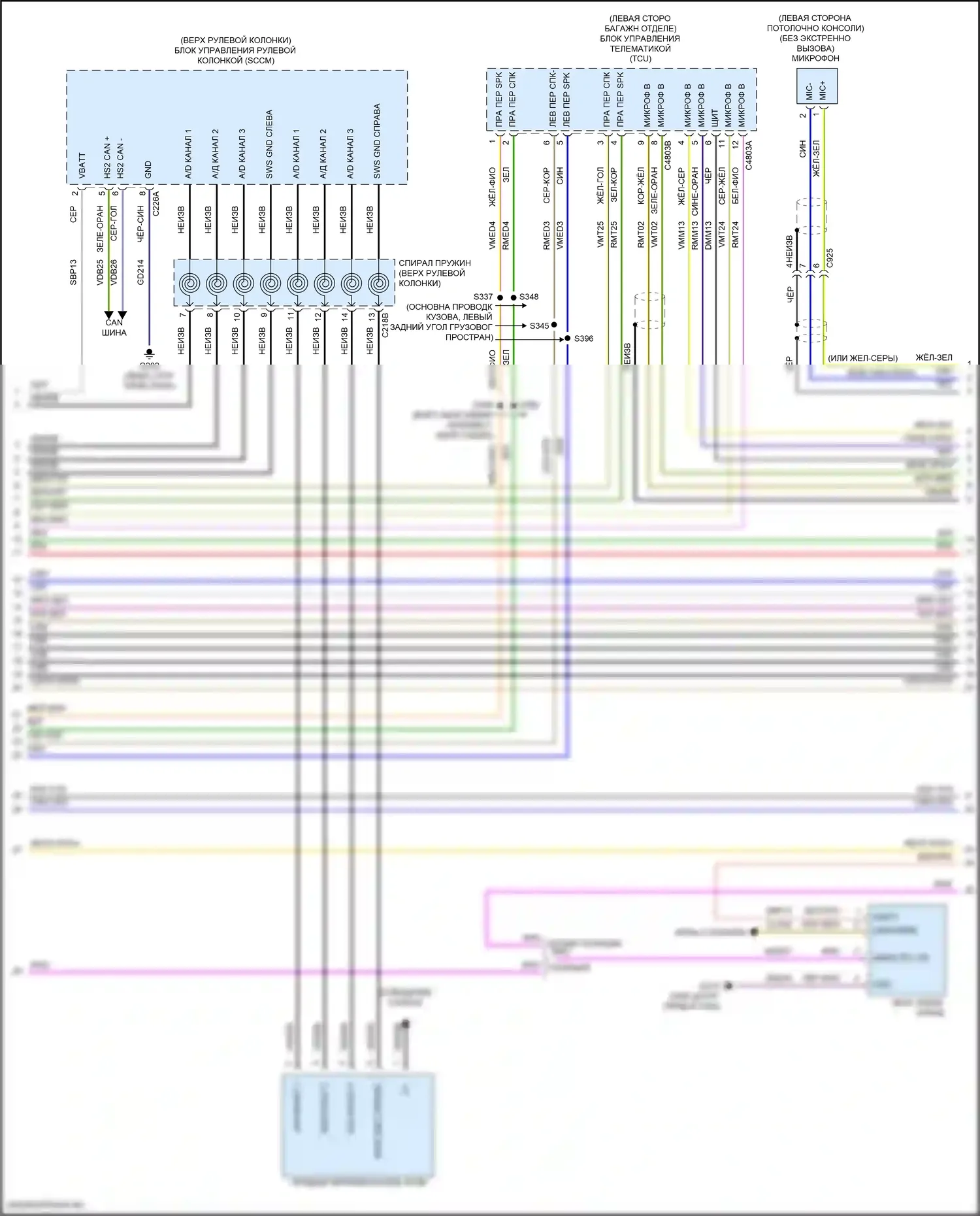 Explorer Ford VI (2019-2024): Электросхема радиосинхронизации, 6 динамиков (3 из 4) 