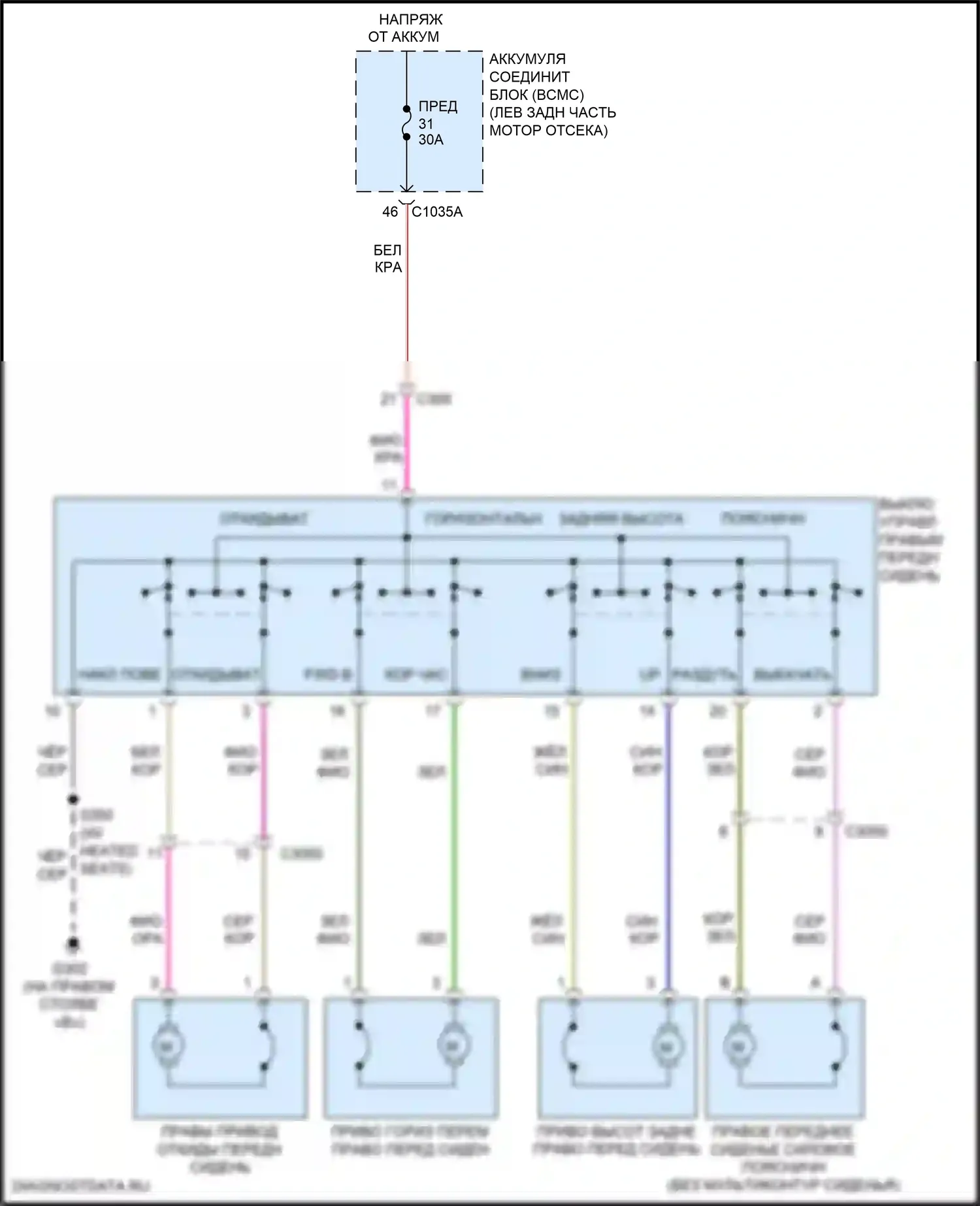 Explorer Ford VI (2019-2024): Электросхема кресел, 8-стороннее пассажирское сиденье 