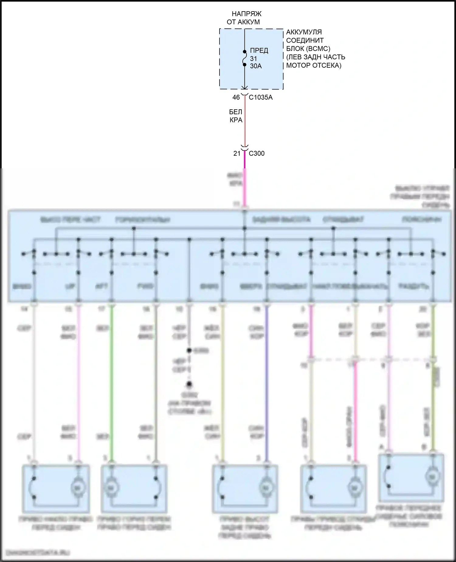 Explorer Ford VI (2019-2024): Электросхема сидений, 10-стороннее пассажирское сиденье 