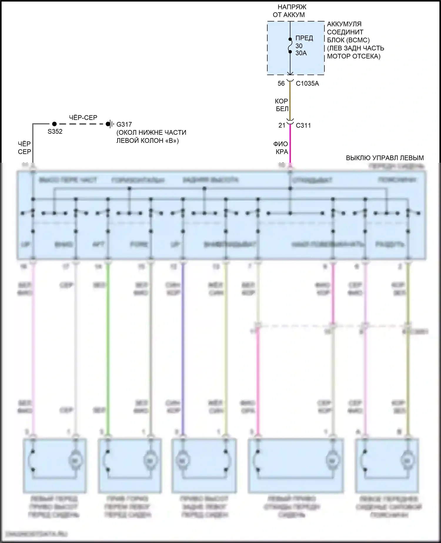 Explorer Ford VI (2019-2024): Электросхема сидений, 10-стороннее сиденье водителя 