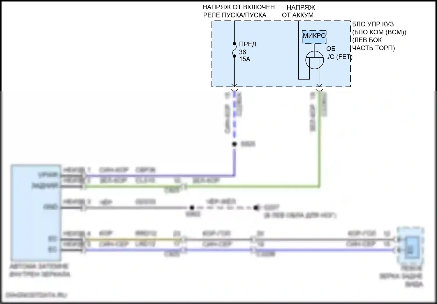 Explorer Ford VI (2019-2024): Электросхема электрохромного зеркала, кроме полицейского 