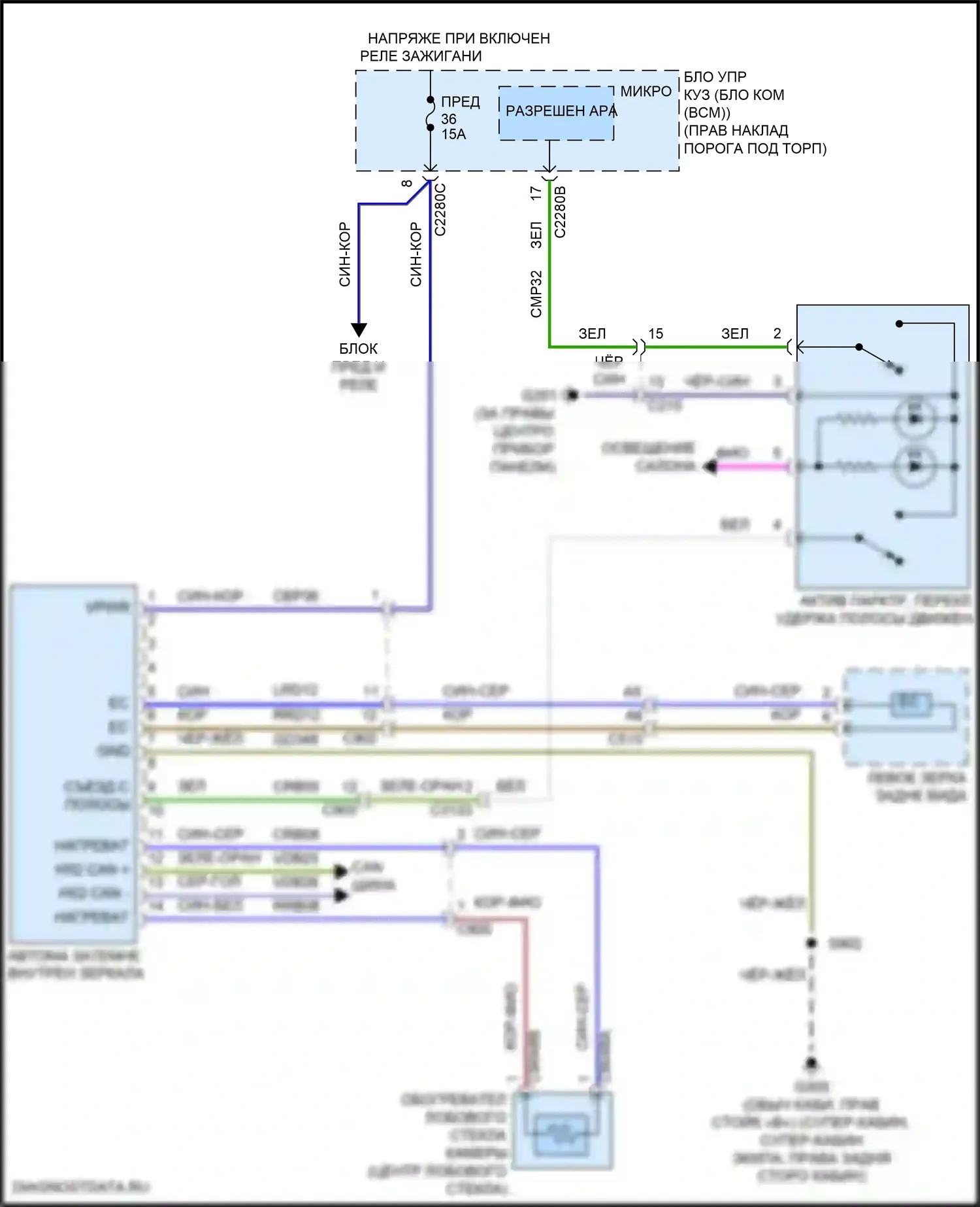 F-150 Ford XIII рестайлинг (2017-2020): Электросхема сигнализации о выезде с полосы движения, без предупреждения столкновения 