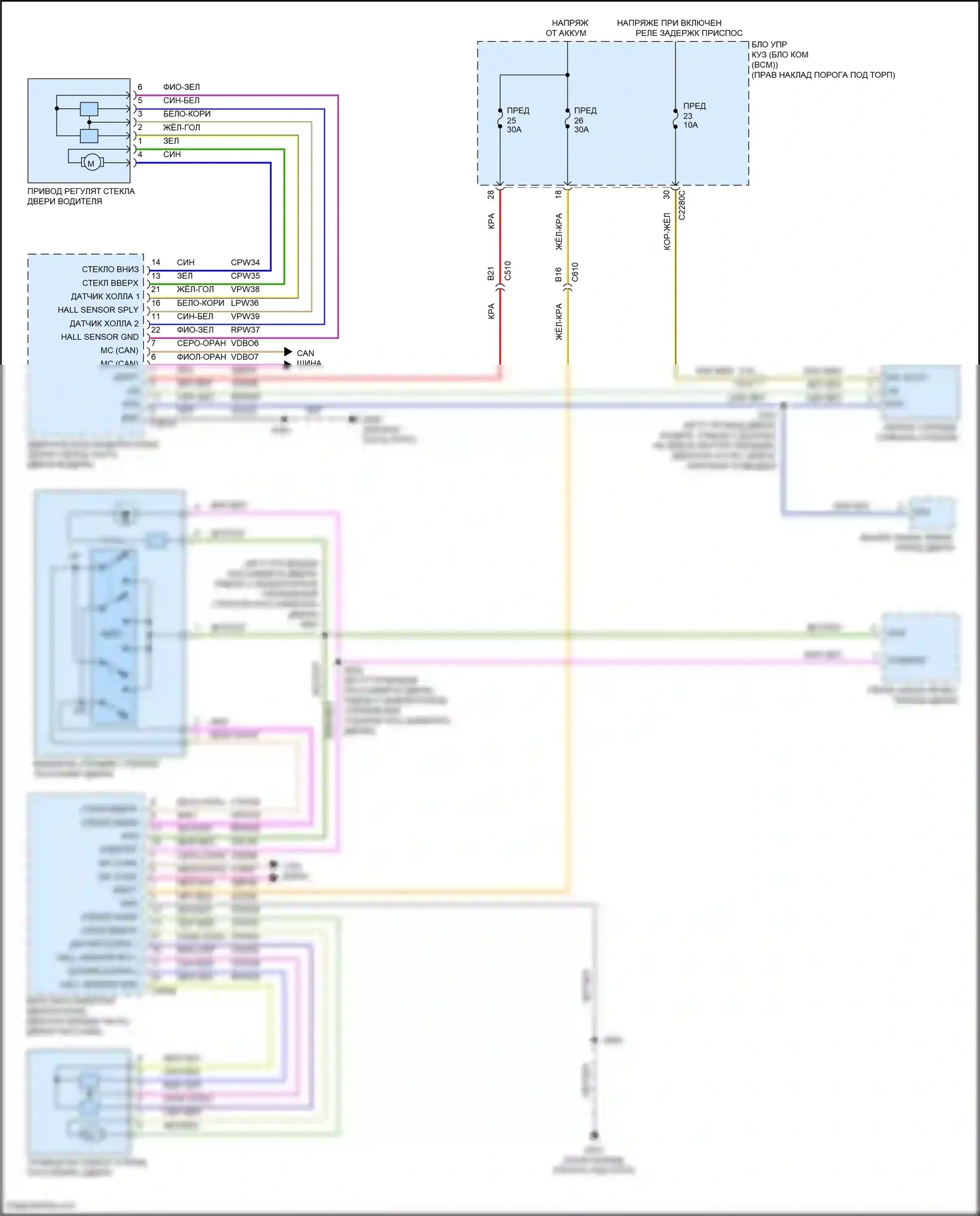 F-150 Ford XIII (2014-2018): Электросхема стеклоподъемников, обычная кабина 