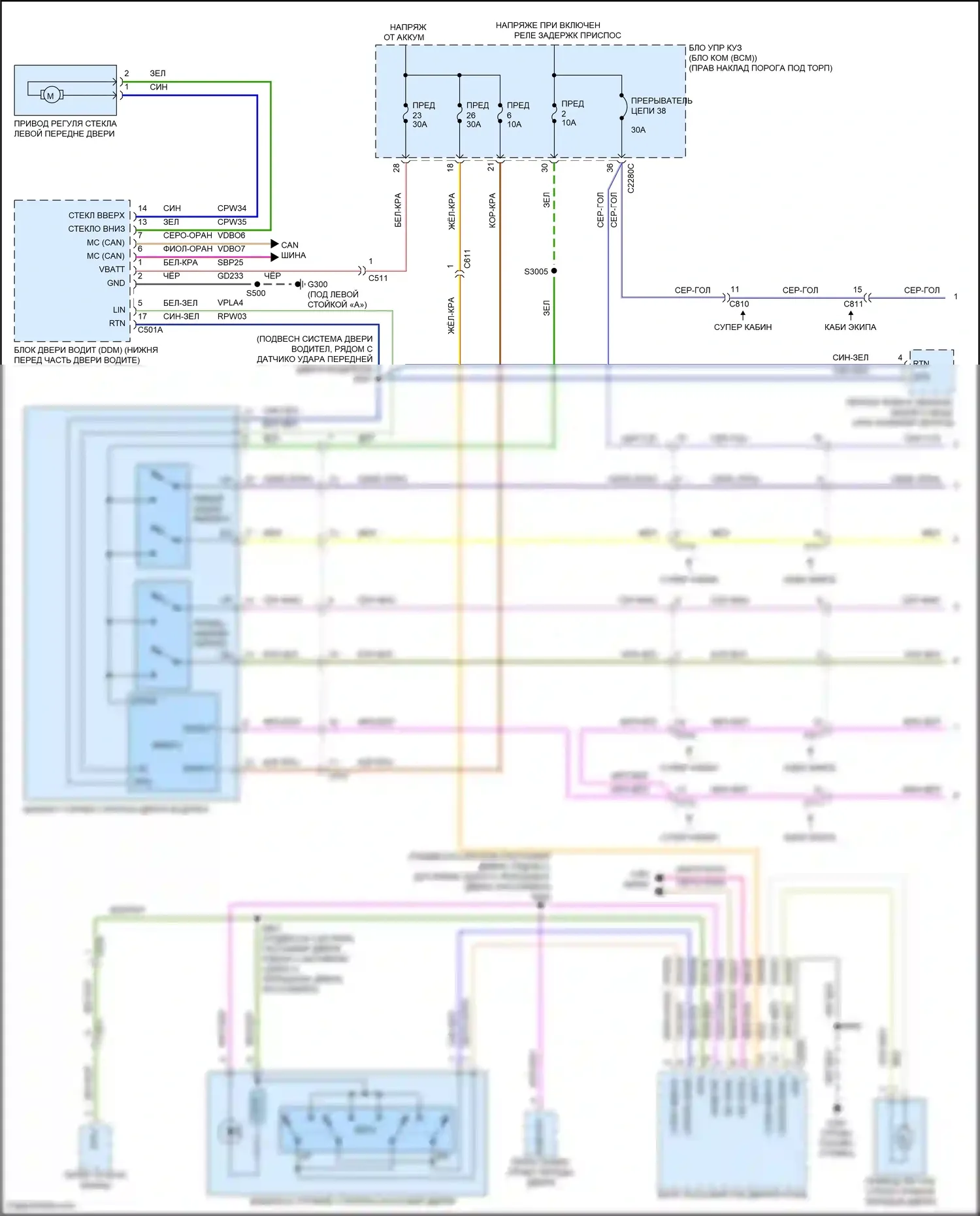 F-150 Ford XIV (2020-2024): Электросхема стеклоподъемников, супер кабина (1 из 2) 