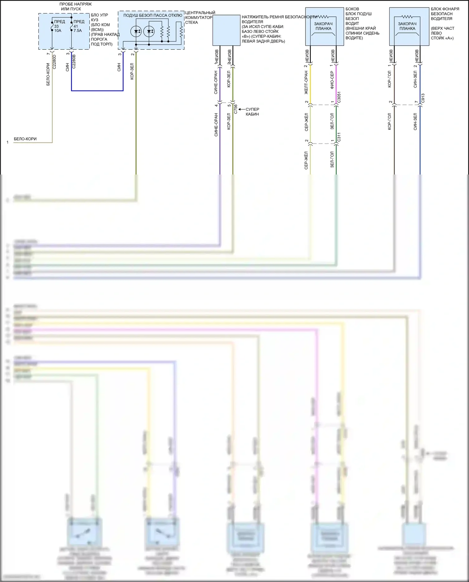 F-250 Ford XIII (2015-2017): Электросхема подушек безопасности (2 из 2) 