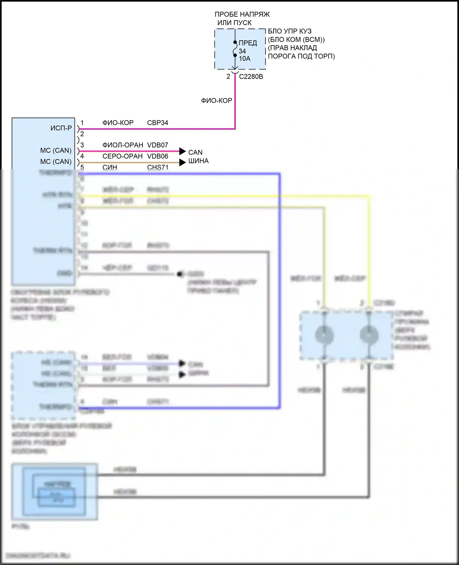 F-250 Ford XIII (2015-2017): Электросхема рулевого колеса с подогревом 