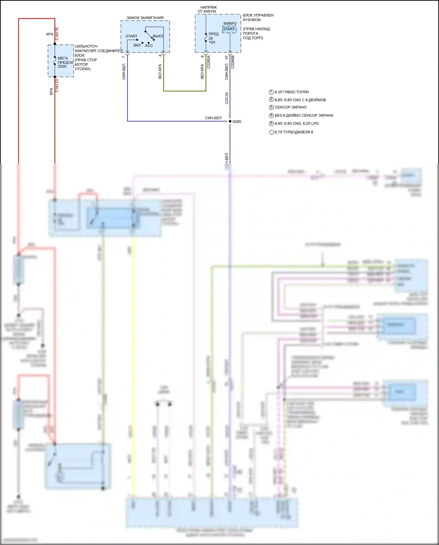 F-250 Ford XIII (2015-2017): 6.2л гибкое топливо, электросхема стартера 